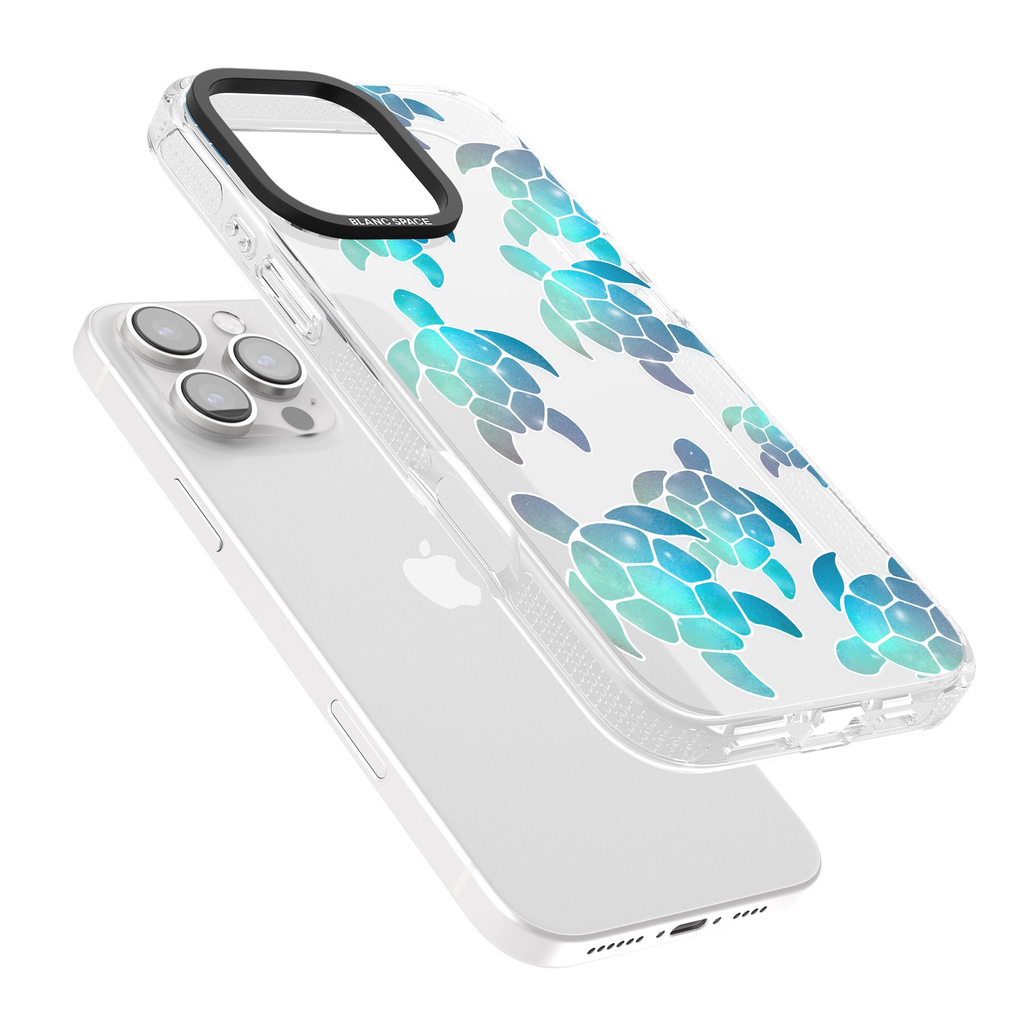 Aqua Space Turtles iPhone 16 Pro Max / 16 Pro Clear Case Impact Air - Blanc Space