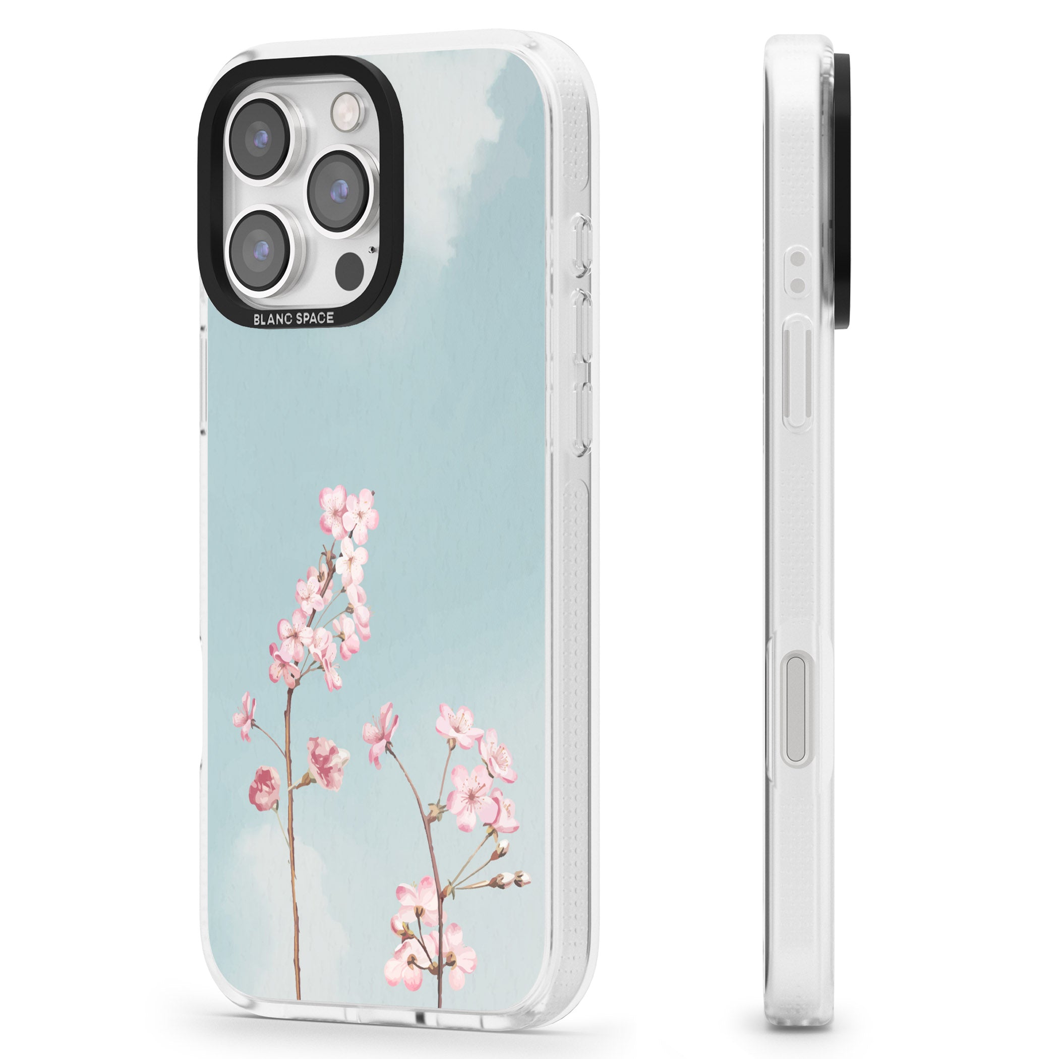Blossom Flower Sky iPhone 16 Pro Max / 16 Pro Clear Case Impact Air - Blanc Space