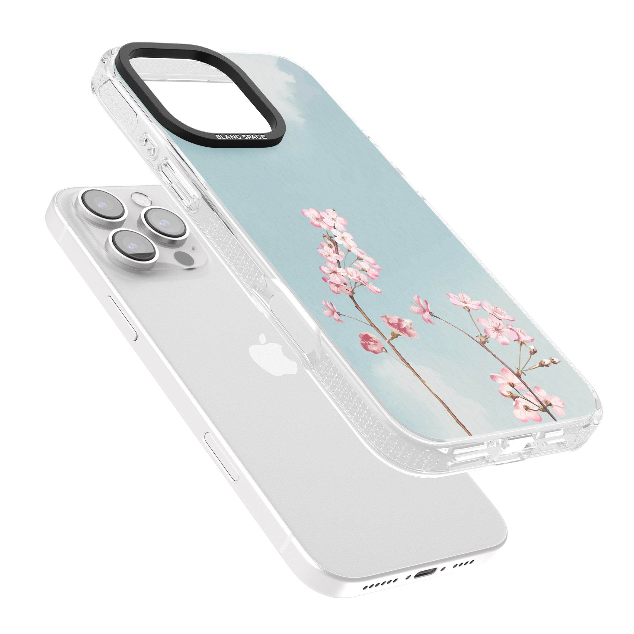 Blossom Flower Sky iPhone 16 Pro Max / 16 Pro Clear Case Impact Air - Blanc Space