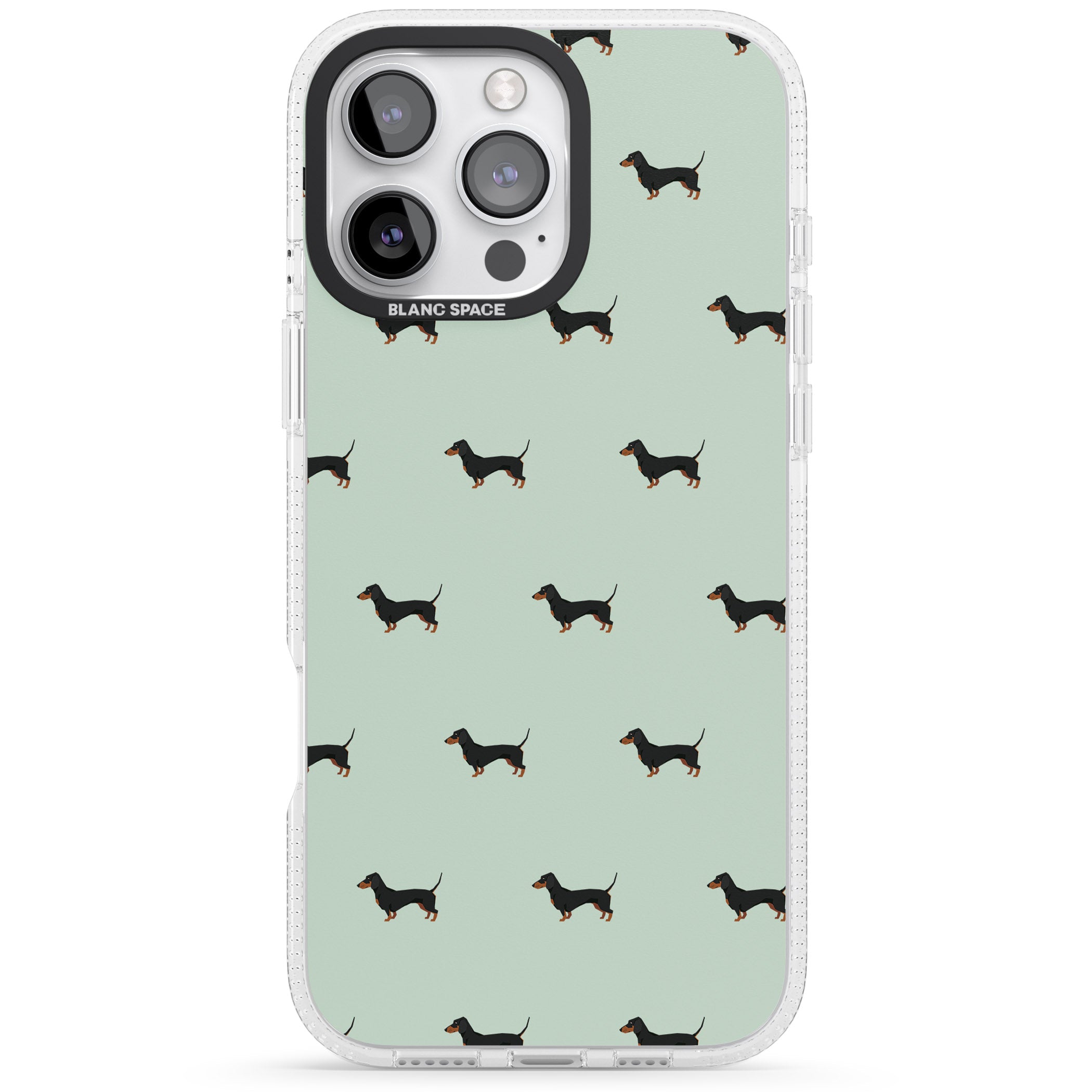 Dachshund Dog Pattern iPhone 16 Pro Max / 16 Pro Clear Case Impact Air - Blanc Space