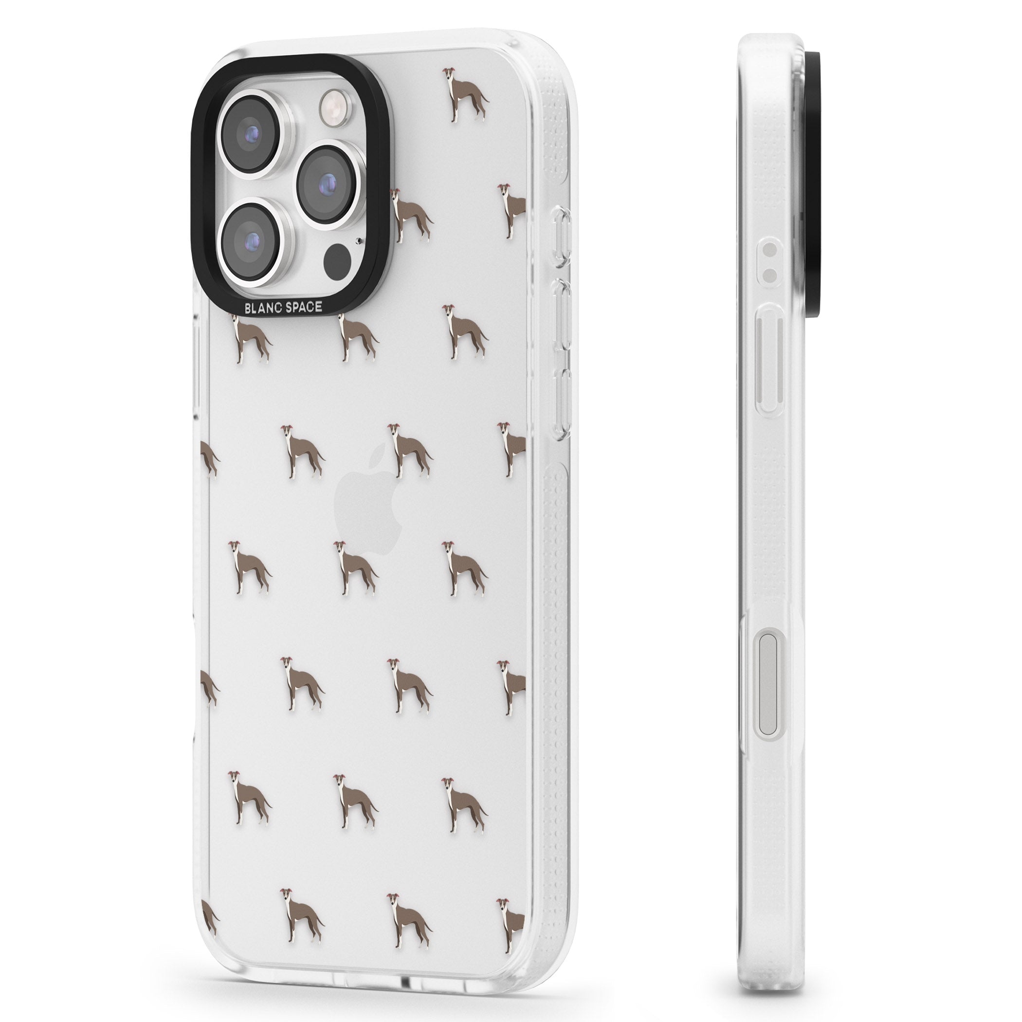 Whippet/Italian Greyhound Dog Pattern Clear iPhone 16 Pro Max / 16 Pro Clear Case Impact Air - Blanc Space