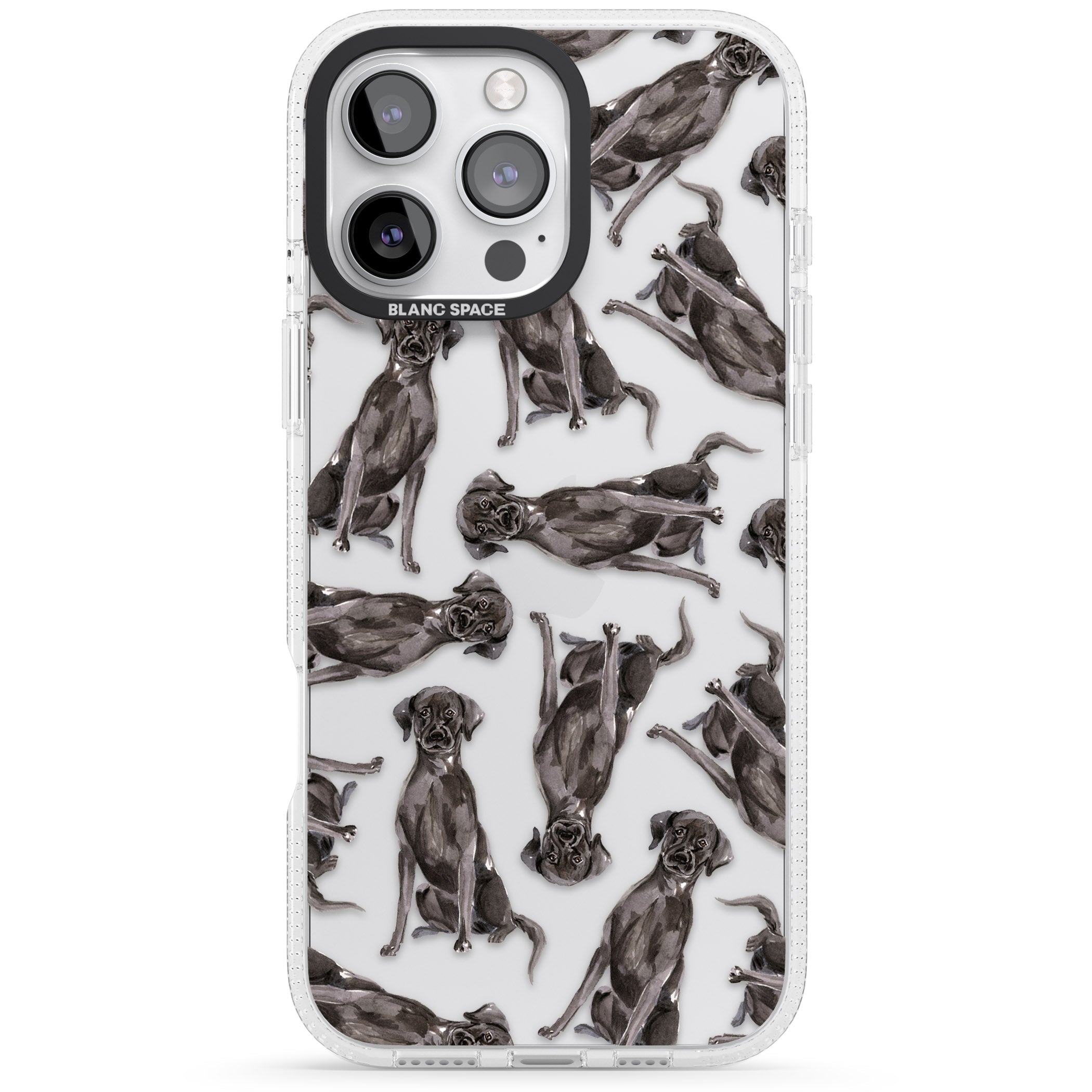 Black Labrador Watercolour Dog Pattern iPhone 16 Pro Max / 16 Pro Clear Case Impact Air - Blanc Space