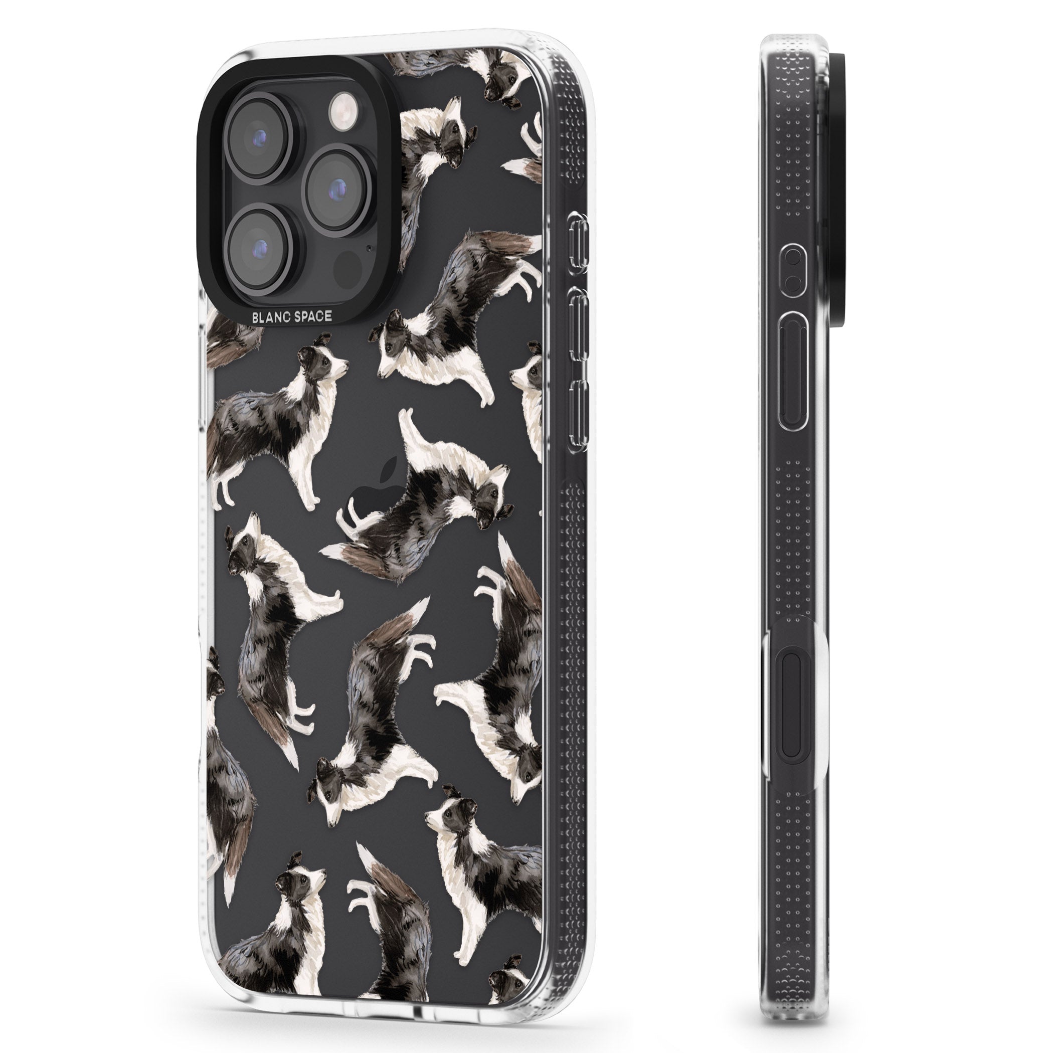 Border Collie Watercolour Dog Pattern iPhone 16 Pro Max / 16 Pro Clear Case Impact Air - Blanc Space