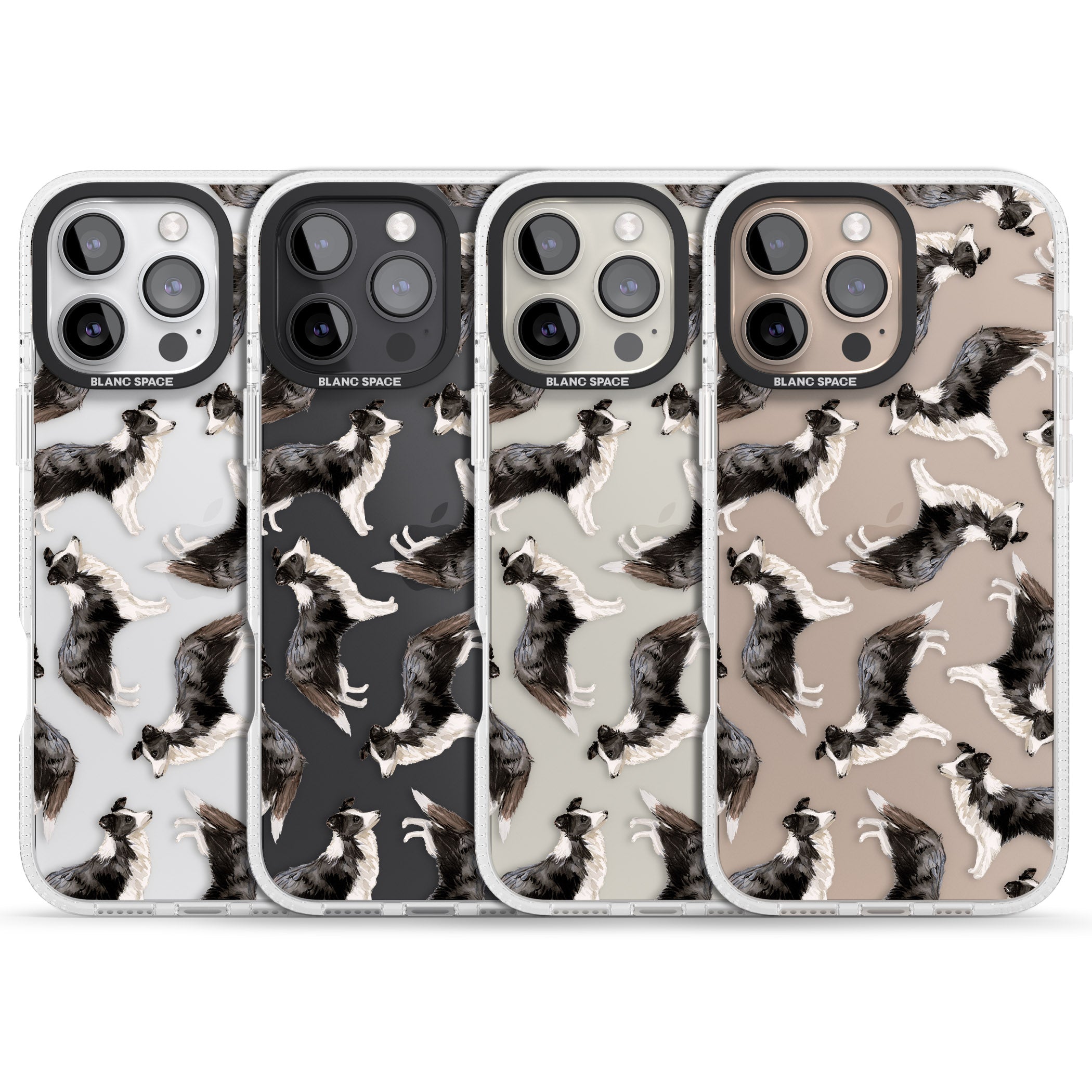 Border Collie Watercolour Dog Pattern iPhone 16 Pro Max / 16 Pro Clear Case Impact Air - Blanc Space