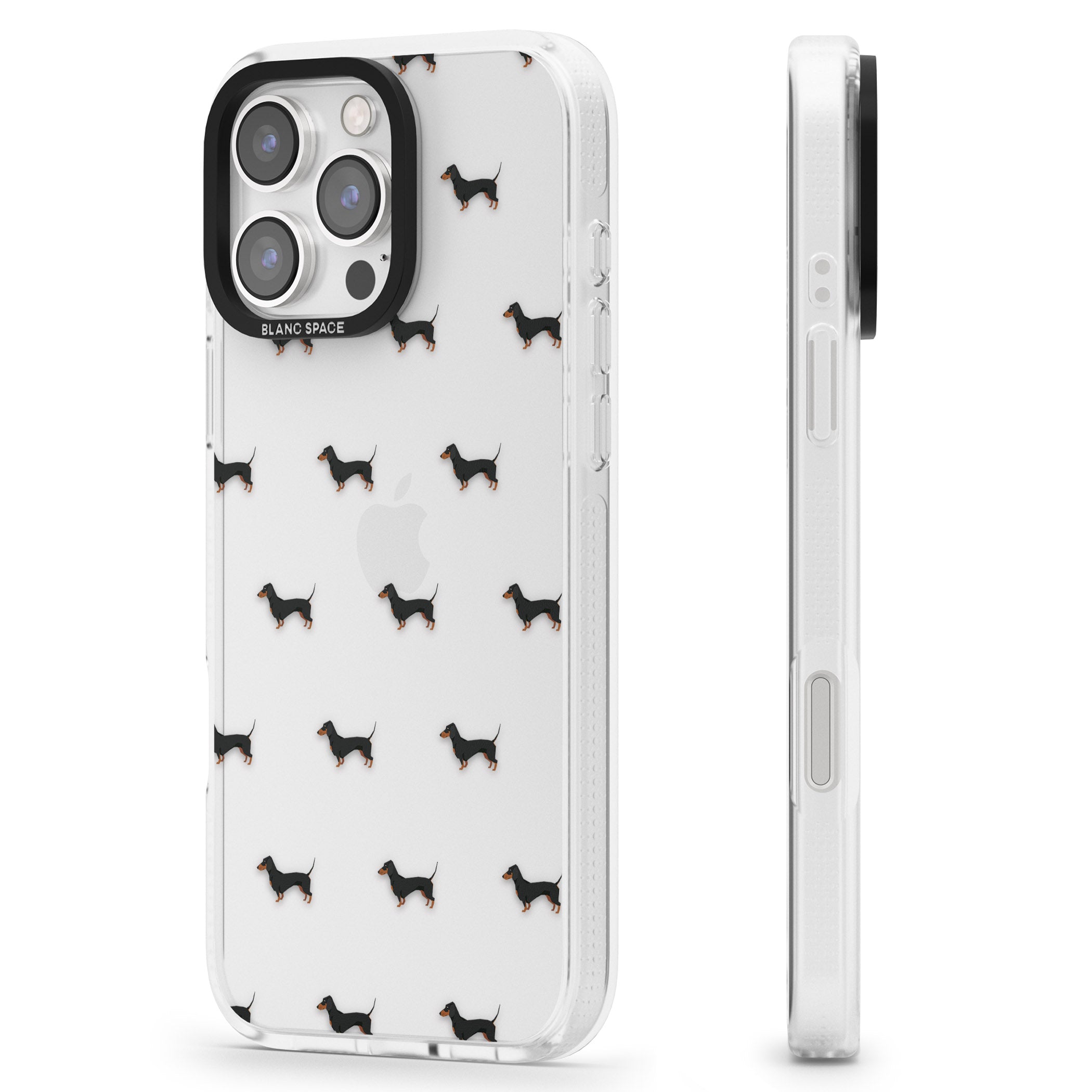 Dachshund Dog Pattern Clear iPhone 16 Pro Max / 16 Pro Clear Case Impact Air - Blanc Space