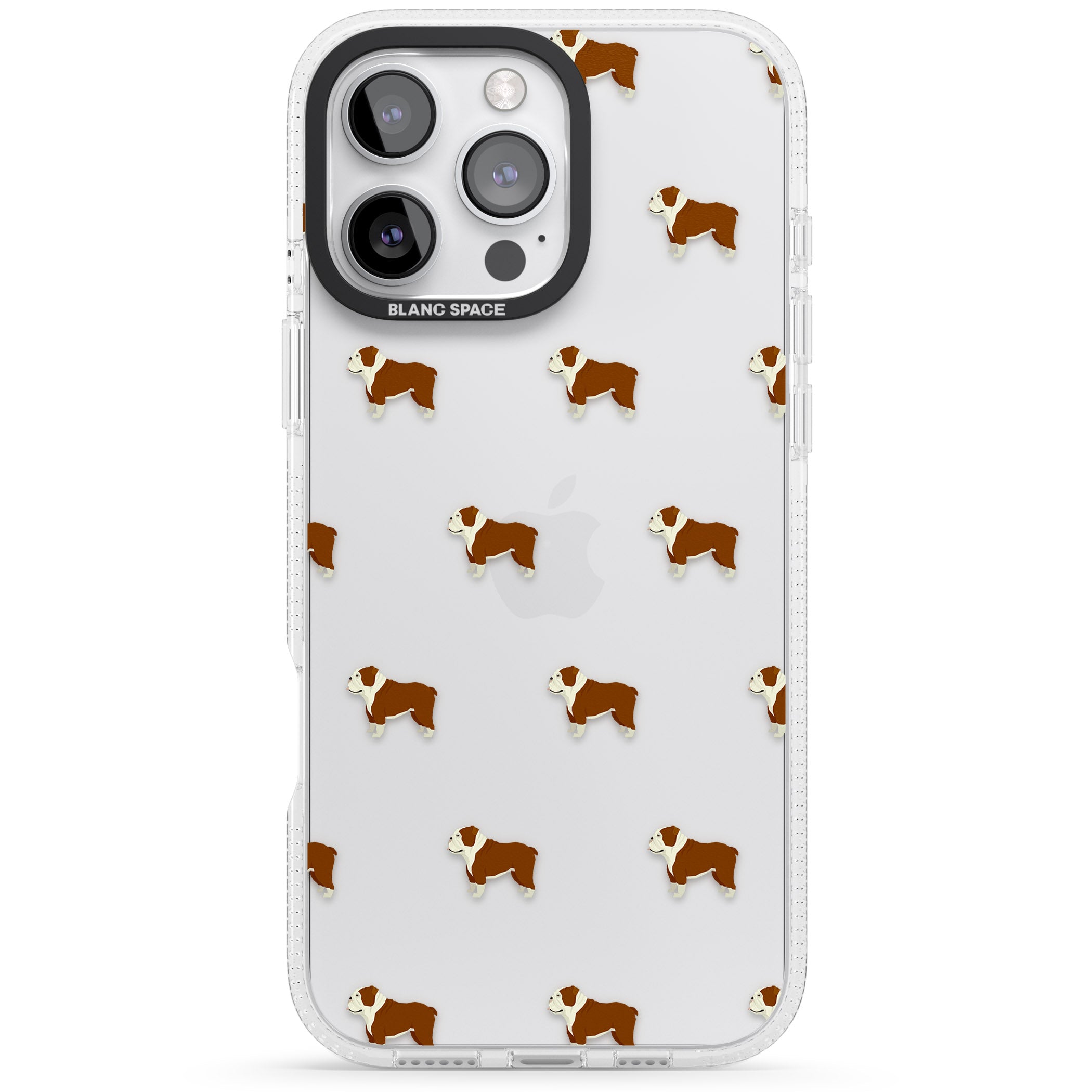 English Bulldog Dog Pattern Clear iPhone 16 Pro Max / 16 Pro Clear Case Impact Air - Blanc Space