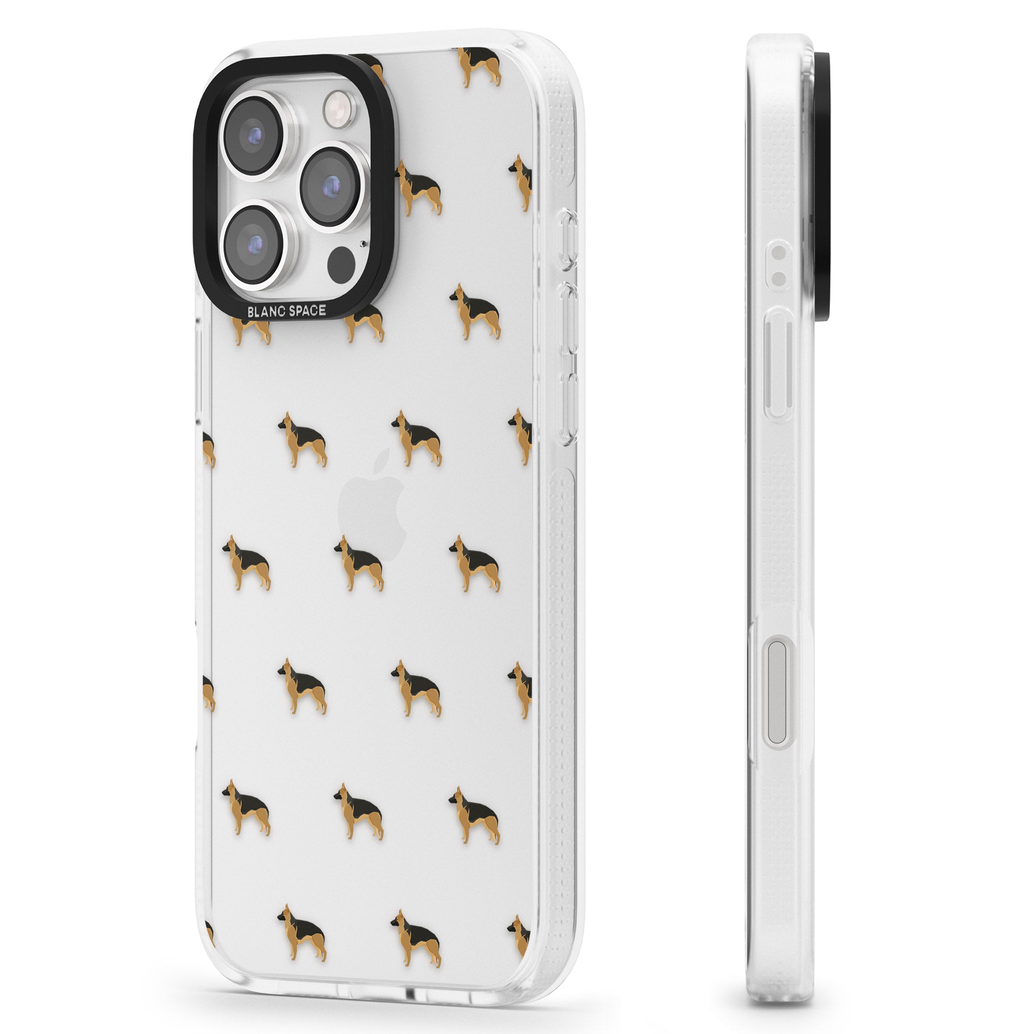 German Sherpard Dog Pattern Clear iPhone 16 Pro Max / 16 Pro Clear Case Impact Air - Blanc Space