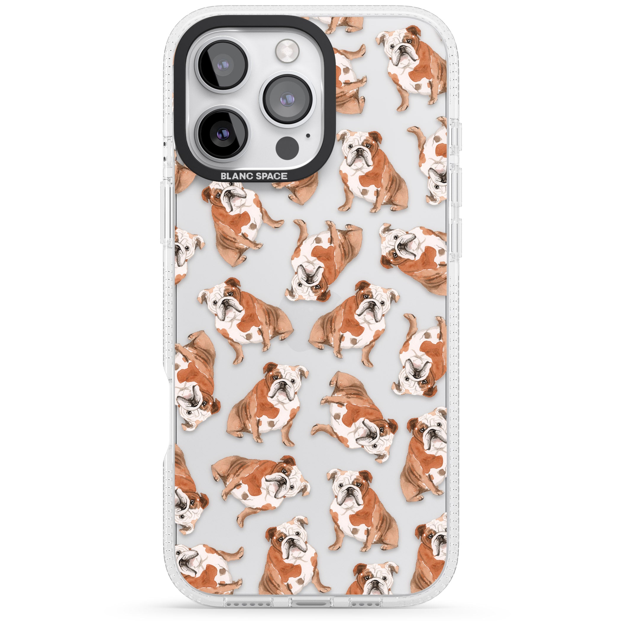 English Bulldog Watercolour Dog Pattern iPhone 16 Pro Max / 16 Pro Clear Case Impact Air - Blanc Space