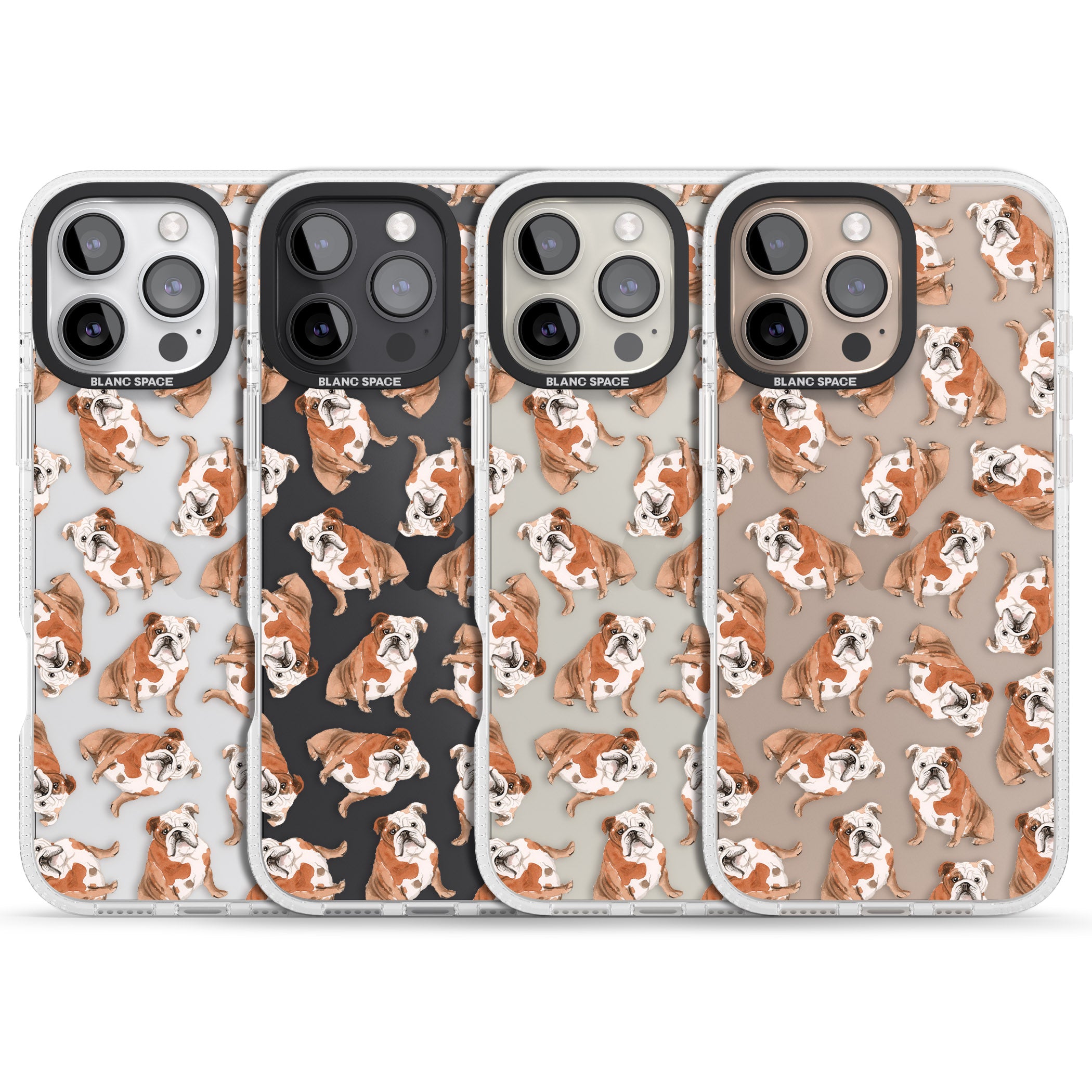 English Bulldog Watercolour Dog Pattern iPhone 16 Pro Max / 16 Pro Clear Case Impact Air - Blanc Space