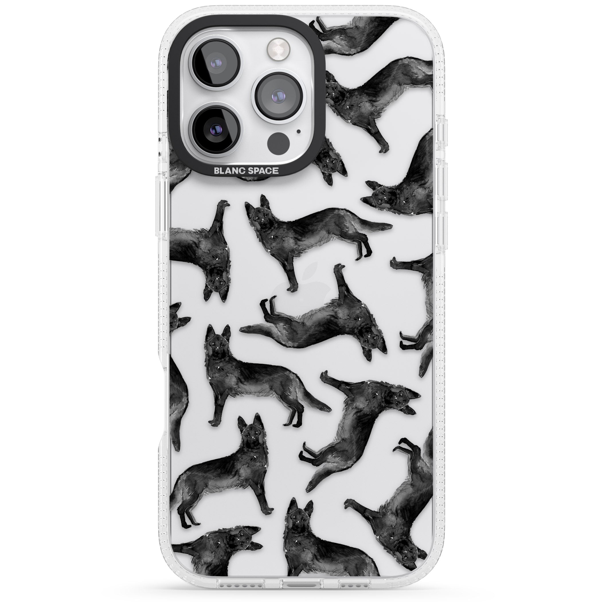 German Shepherd (Black) Watercolour Dog Pattern iPhone 16 Pro Max / 16 Pro Clear Case Impact Air - Blanc Space