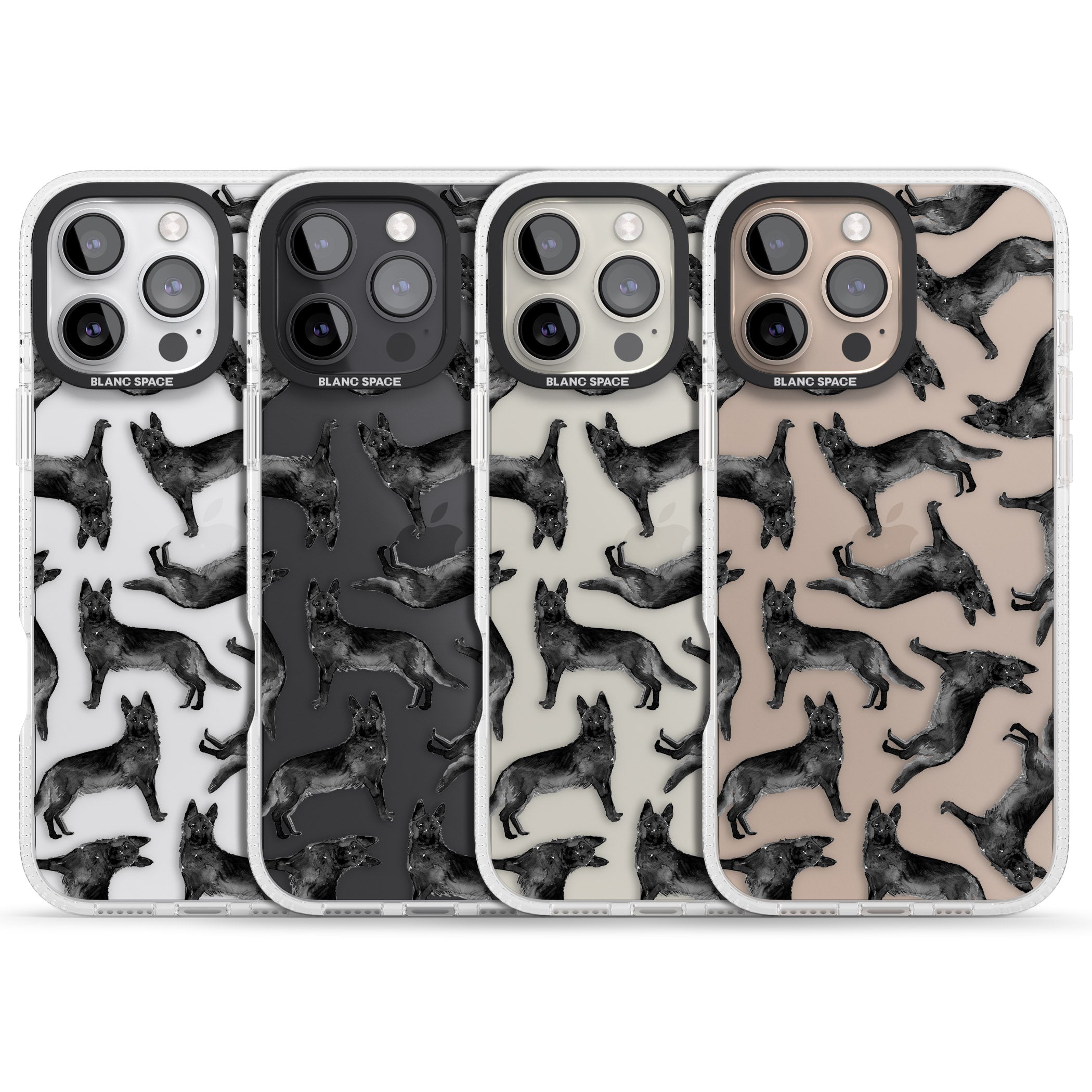 German Shepherd (Black) Watercolour Dog Pattern iPhone 16 Pro Max / 16 Pro Clear Case Impact Air - Blanc Space