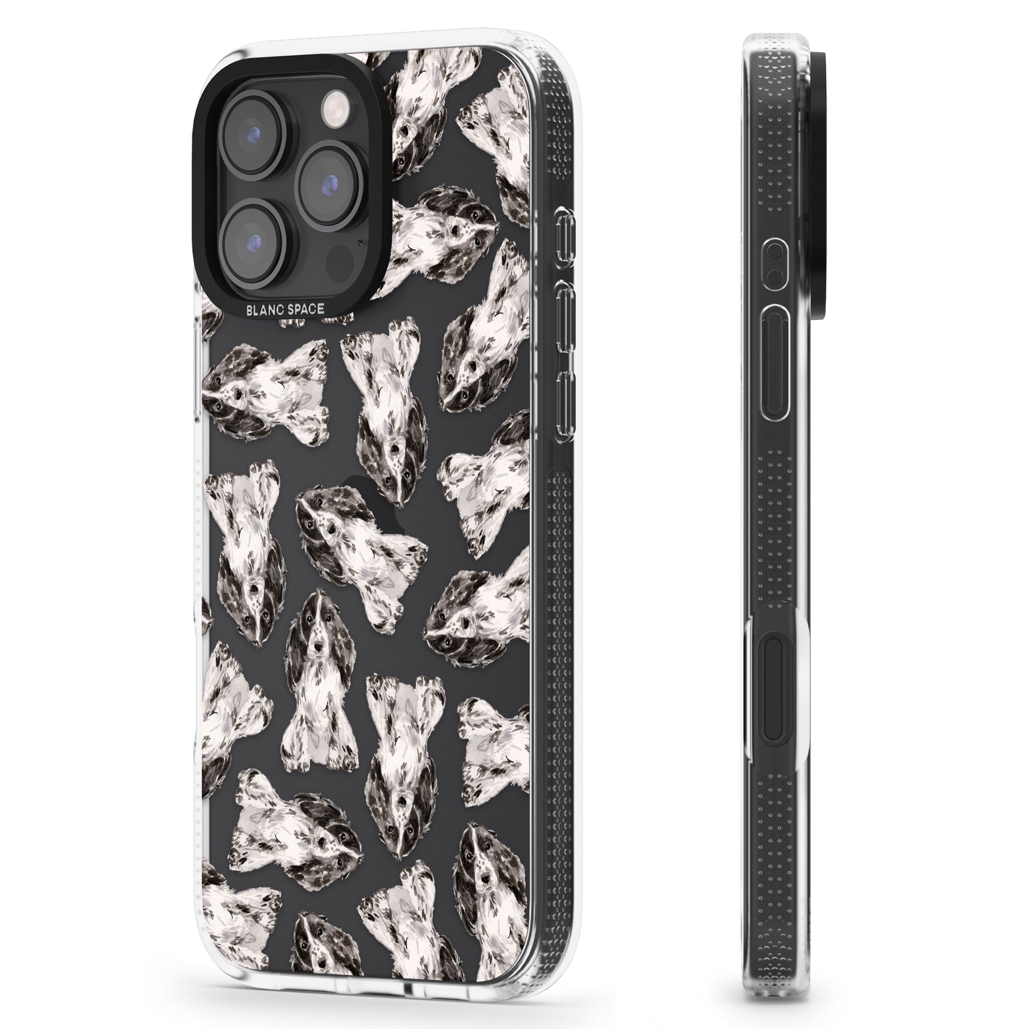 Cocker Spaniel (Black) Watercolour Dog Pattern iPhone 16 Pro Max / 16 Pro Clear Case Impact Air - Blanc Space