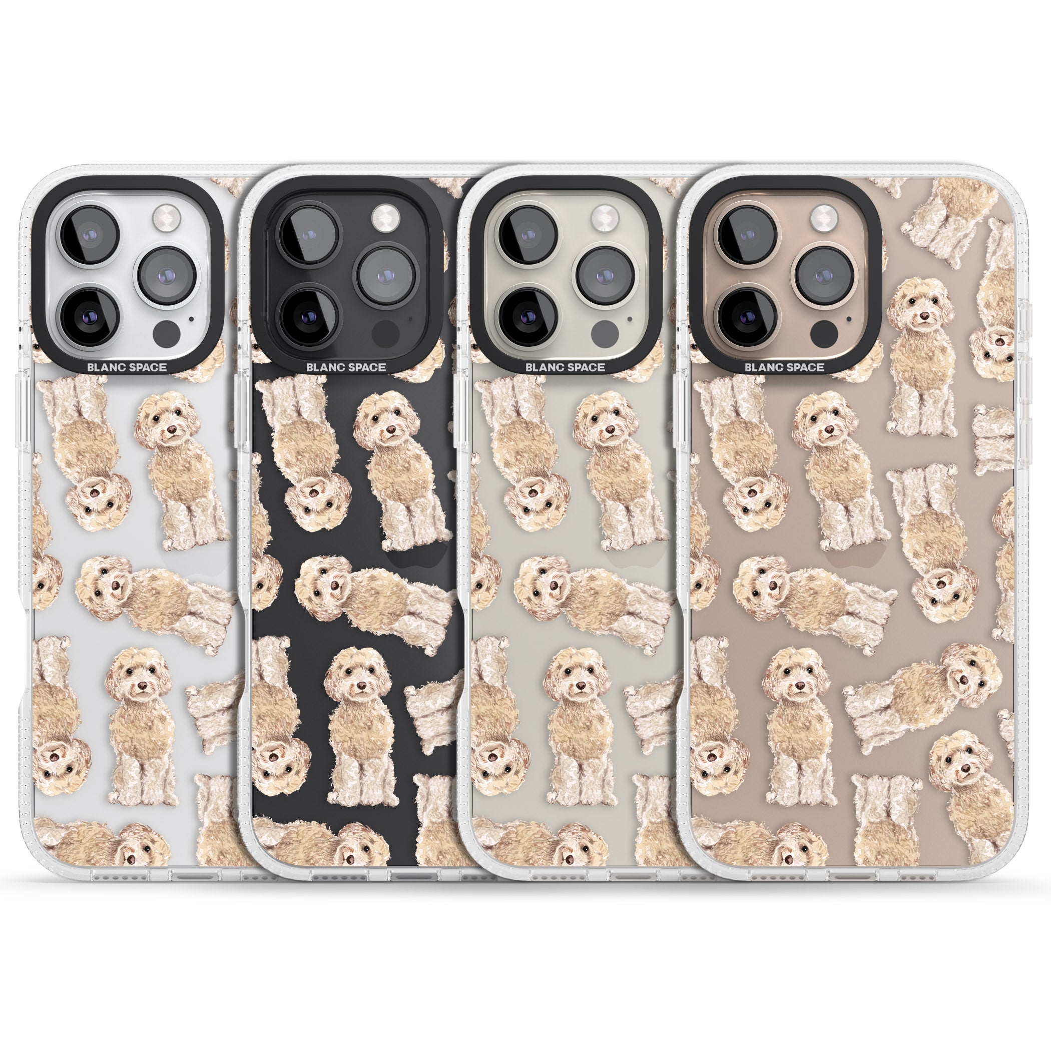 Cockapoo (Champagne) Watercolour Dog Pattern iPhone 16 Pro Max / 16 Pro Clear Case Impact Air - Blanc Space