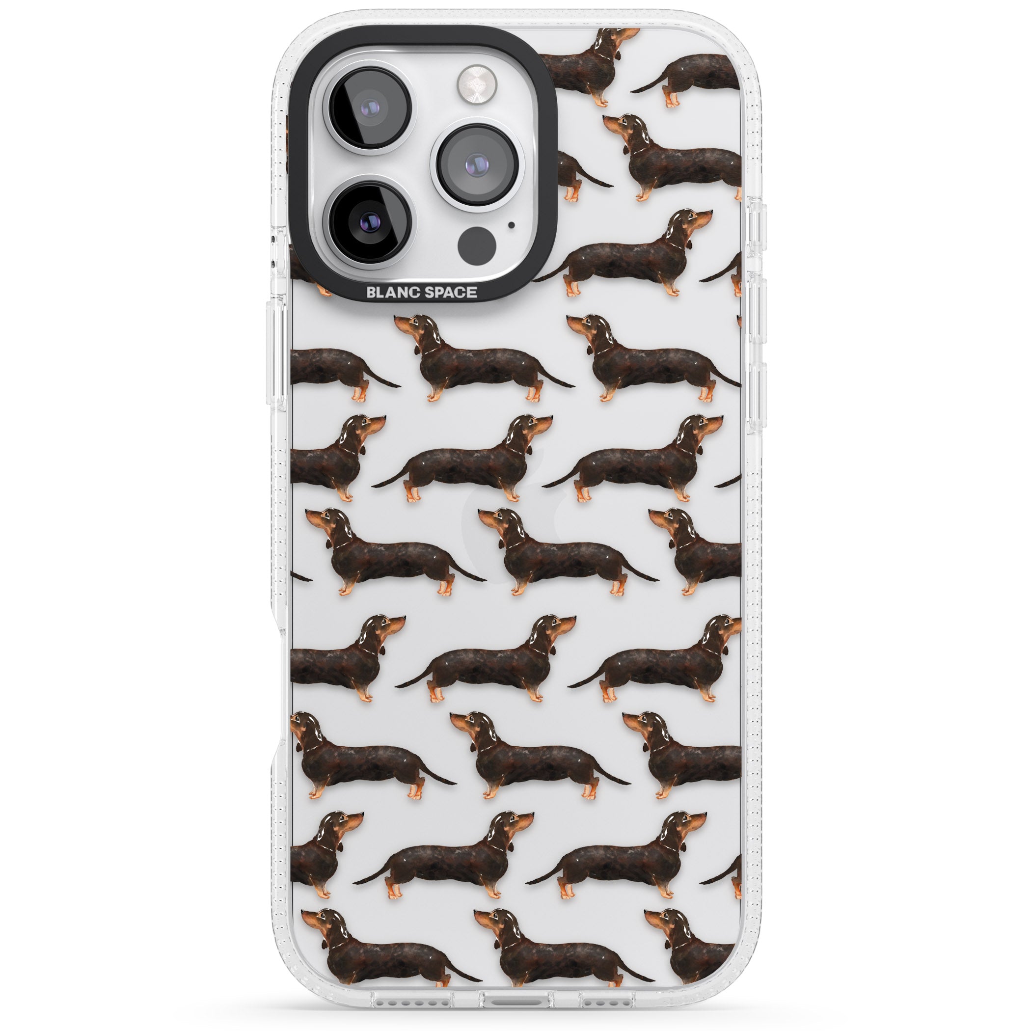 Dachshund (Black & Tan) Watercolour Dog Pattern iPhone 16 Pro Max / 16 Pro Clear Case Impact Air - Blanc Space