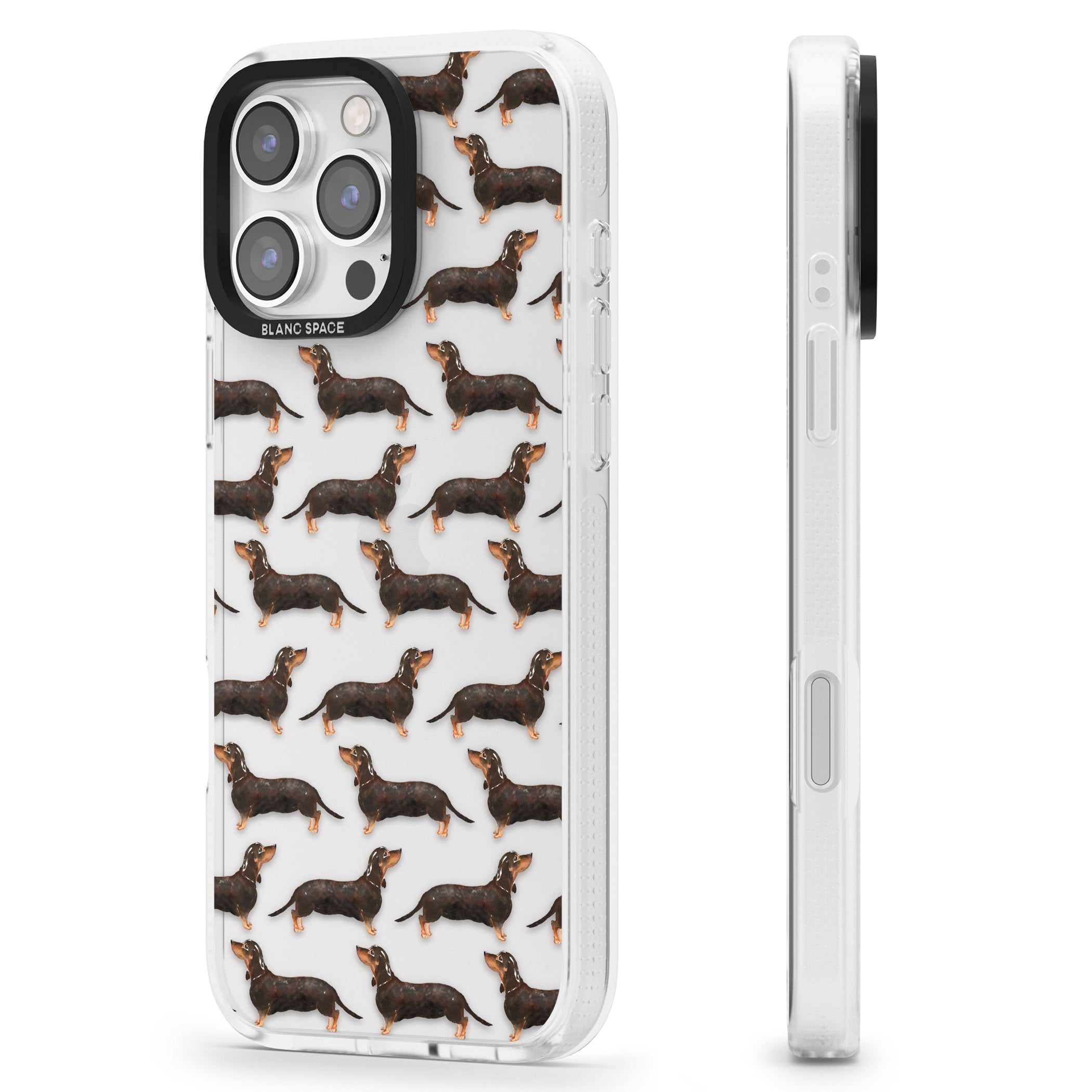 Dachshund (Black & Tan) Watercolour Dog Pattern iPhone 16 Pro Max / 16 Pro Clear Case Impact Air - Blanc Space