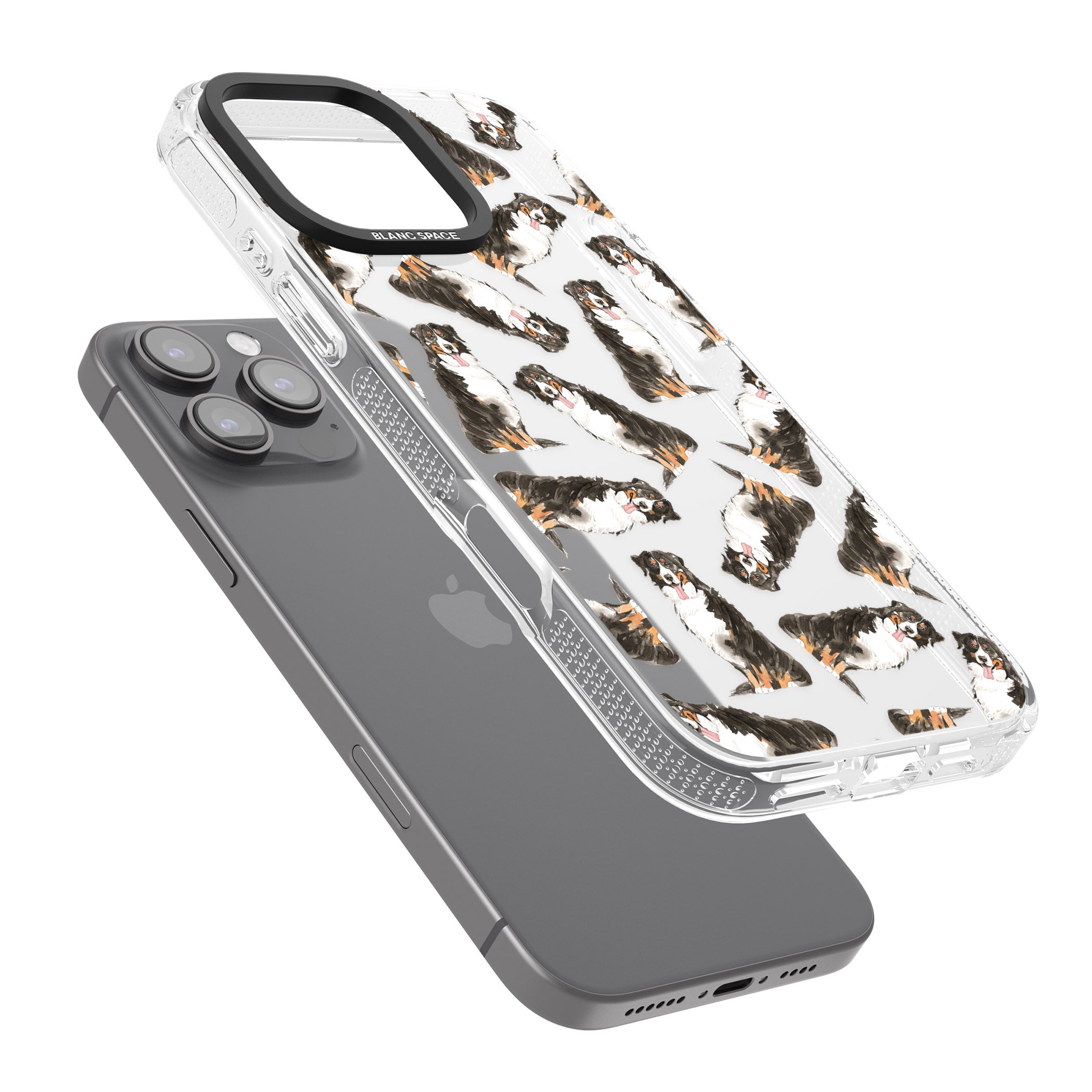 Bernese Mountain Dog Watercolour Dog Pattern iPhone 16 Pro Max / 16 Pro Clear Case Impact Air - Blanc Space
