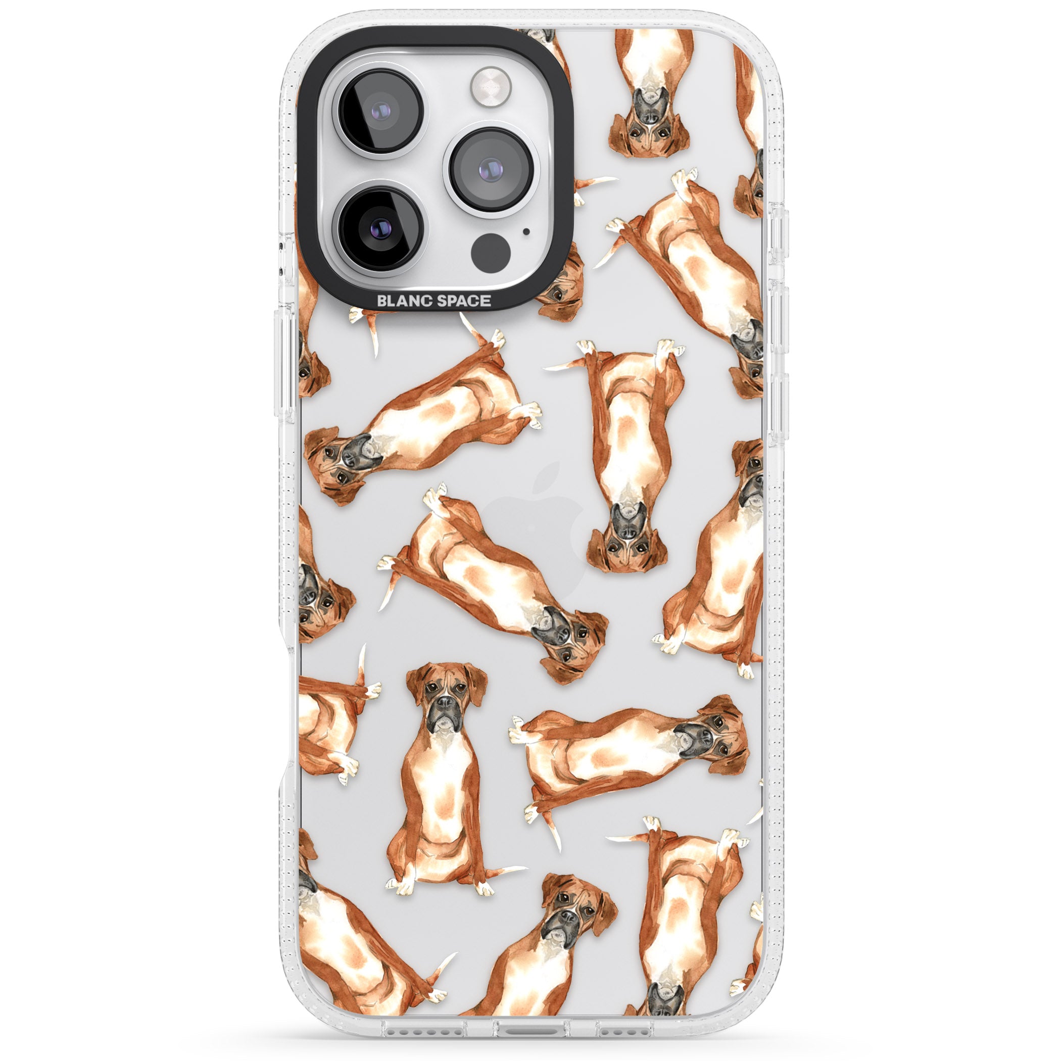 Boxer Watercolour Dog Pattern iPhone 16 Pro Max / 16 Pro Clear Case Impact Air - Blanc Space