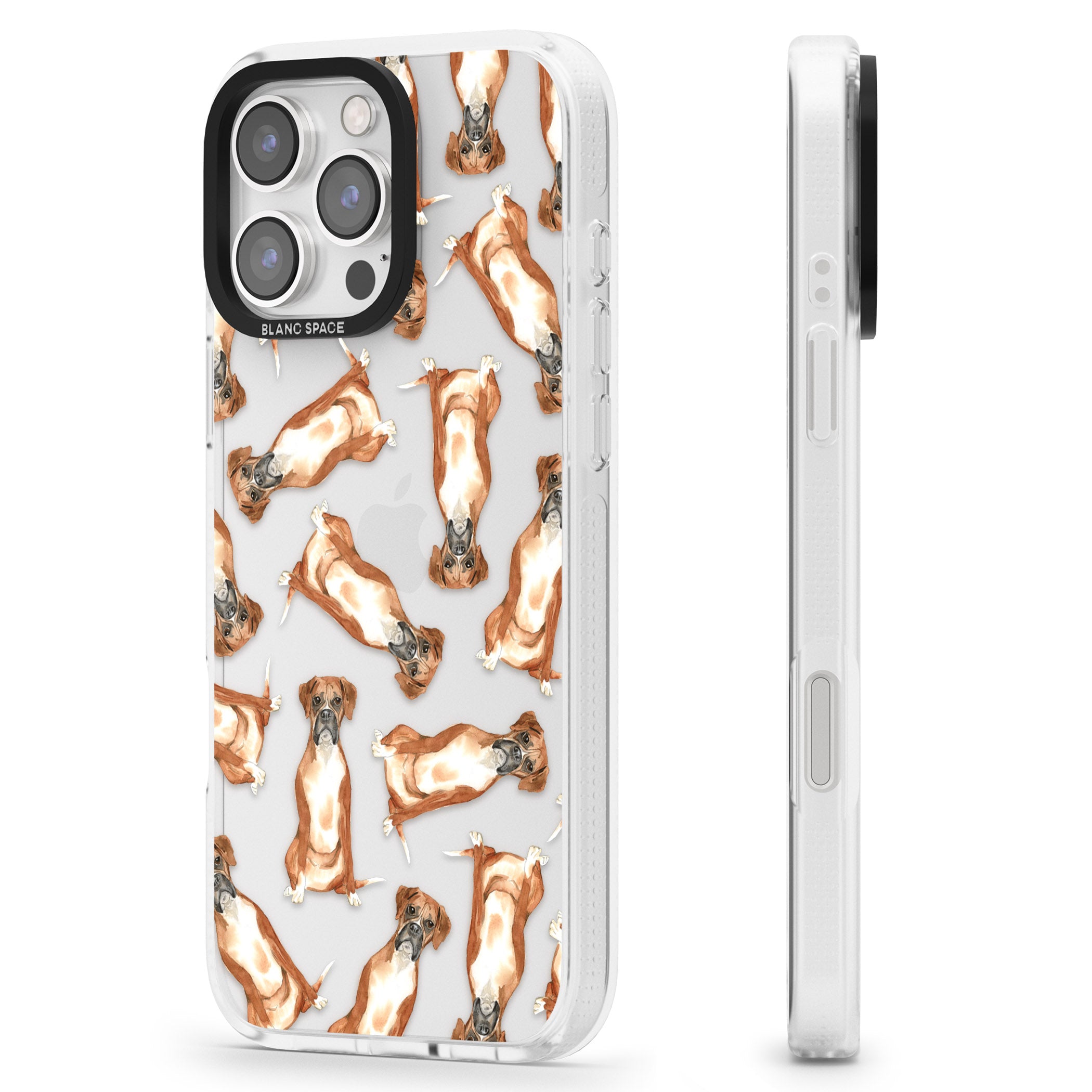 Boxer Watercolour Dog Pattern iPhone 16 Pro Max / 16 Pro Clear Case Impact Air - Blanc Space