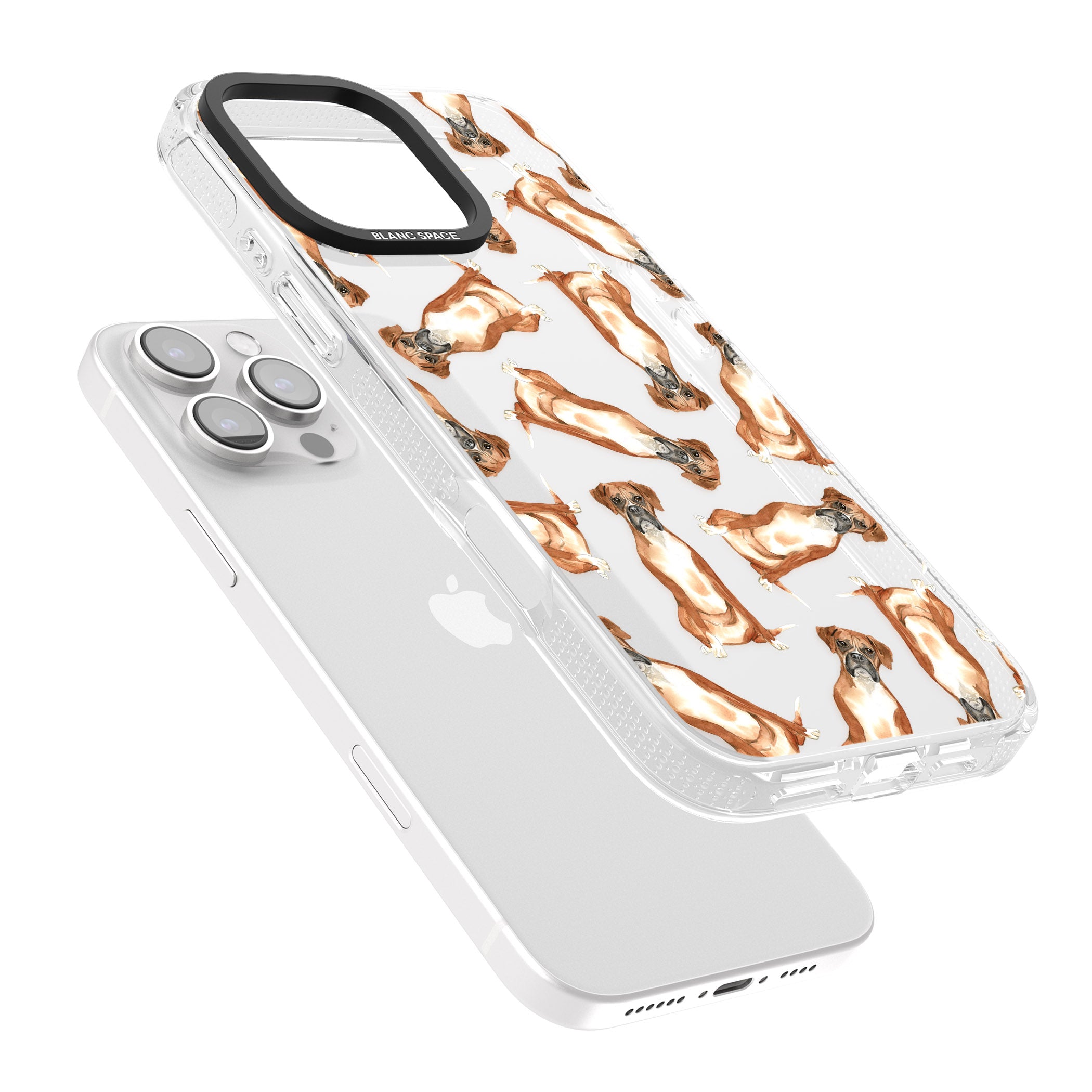 Boxer Watercolour Dog Pattern iPhone 16 Pro Max / 16 Pro Clear Case Impact Air - Blanc Space