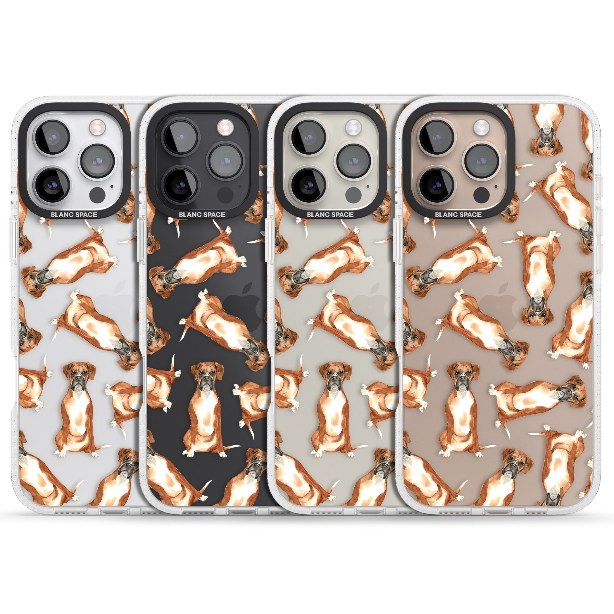 Boxer Watercolour Dog Pattern iPhone 16 Pro Max / 16 Pro Clear Case Impact Air - Blanc Space