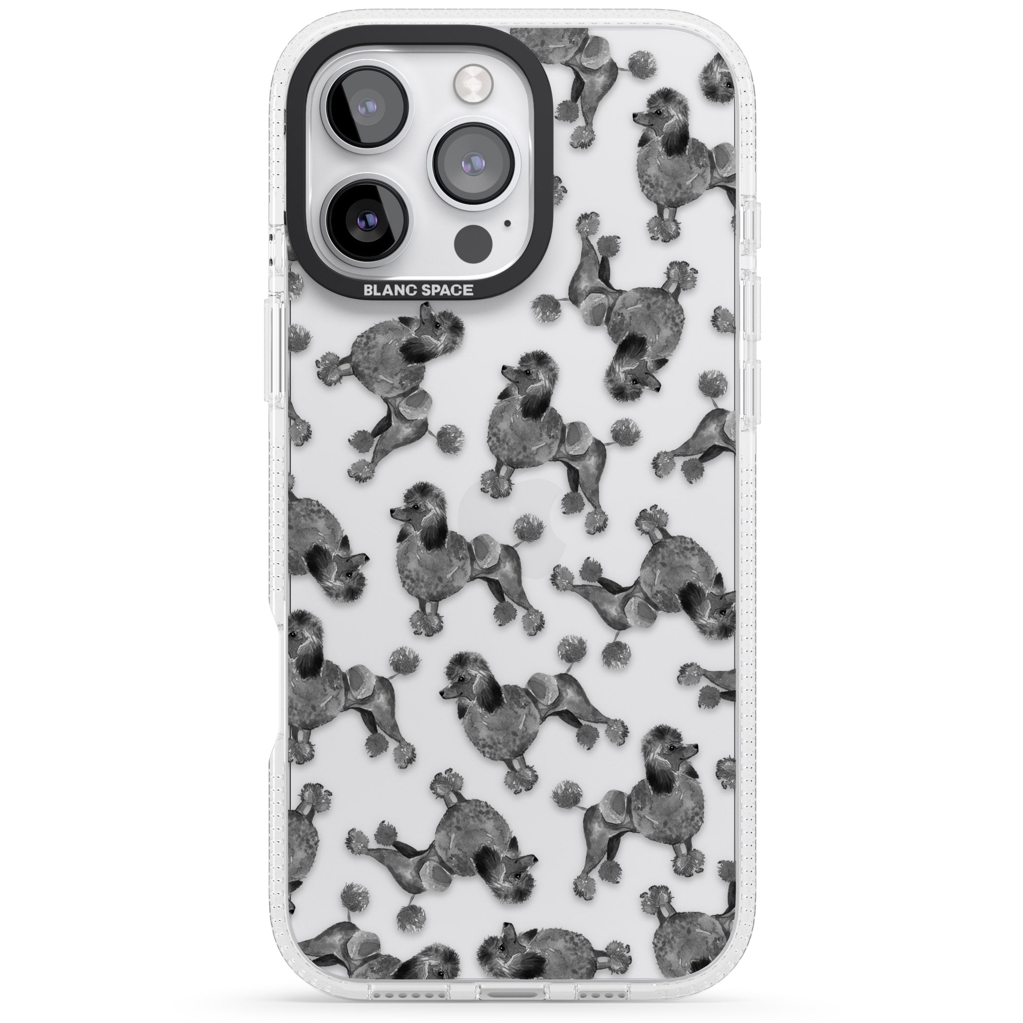 Poodle (Black) Watercolour Dog Pattern iPhone 16 Pro Max / 16 Pro Clear Case Impact Air - Blanc Space
