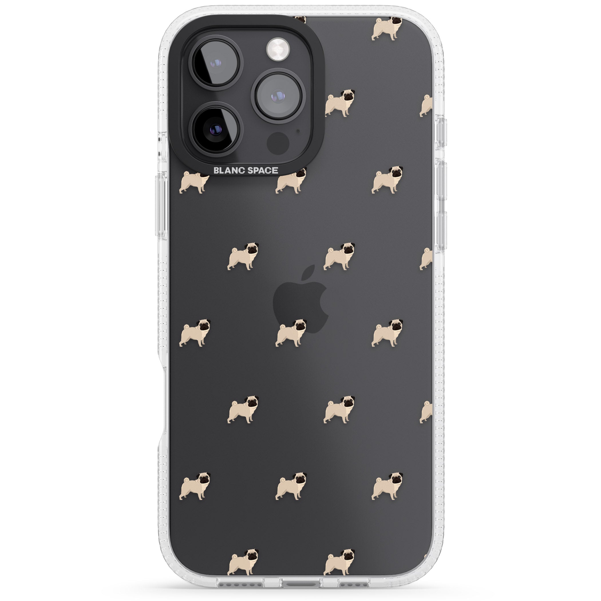 Pug Dog Pattern Clear iPhone 16 Pro Max / 16 Pro Clear Case Impact Air - Blanc Space