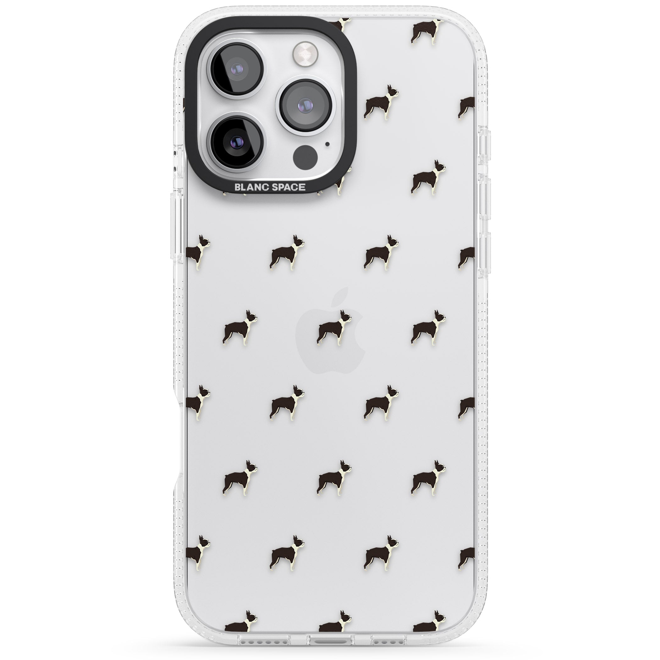 Boston Terrier Dog Pattern Clear iPhone 16 Pro Max / 16 Pro Clear Case Impact Air - Blanc Space
