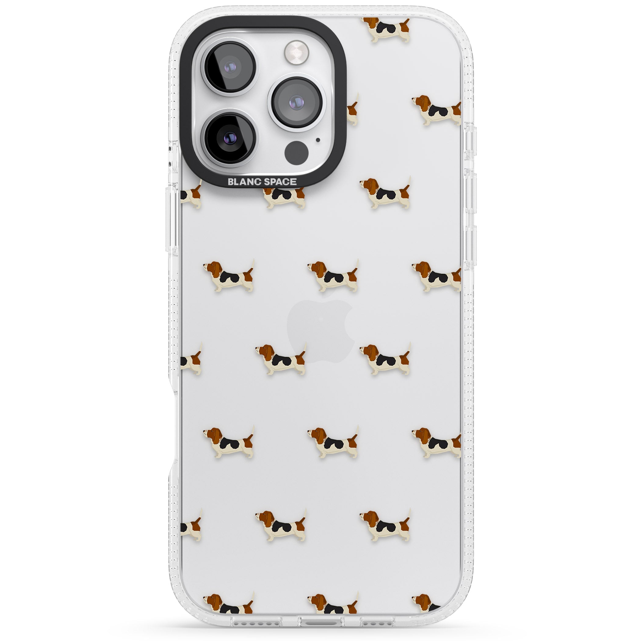 Basset Hound Dog Pattern Clear iPhone 16 Pro Max / 16 Pro Clear Case Impact Air - Blanc Space