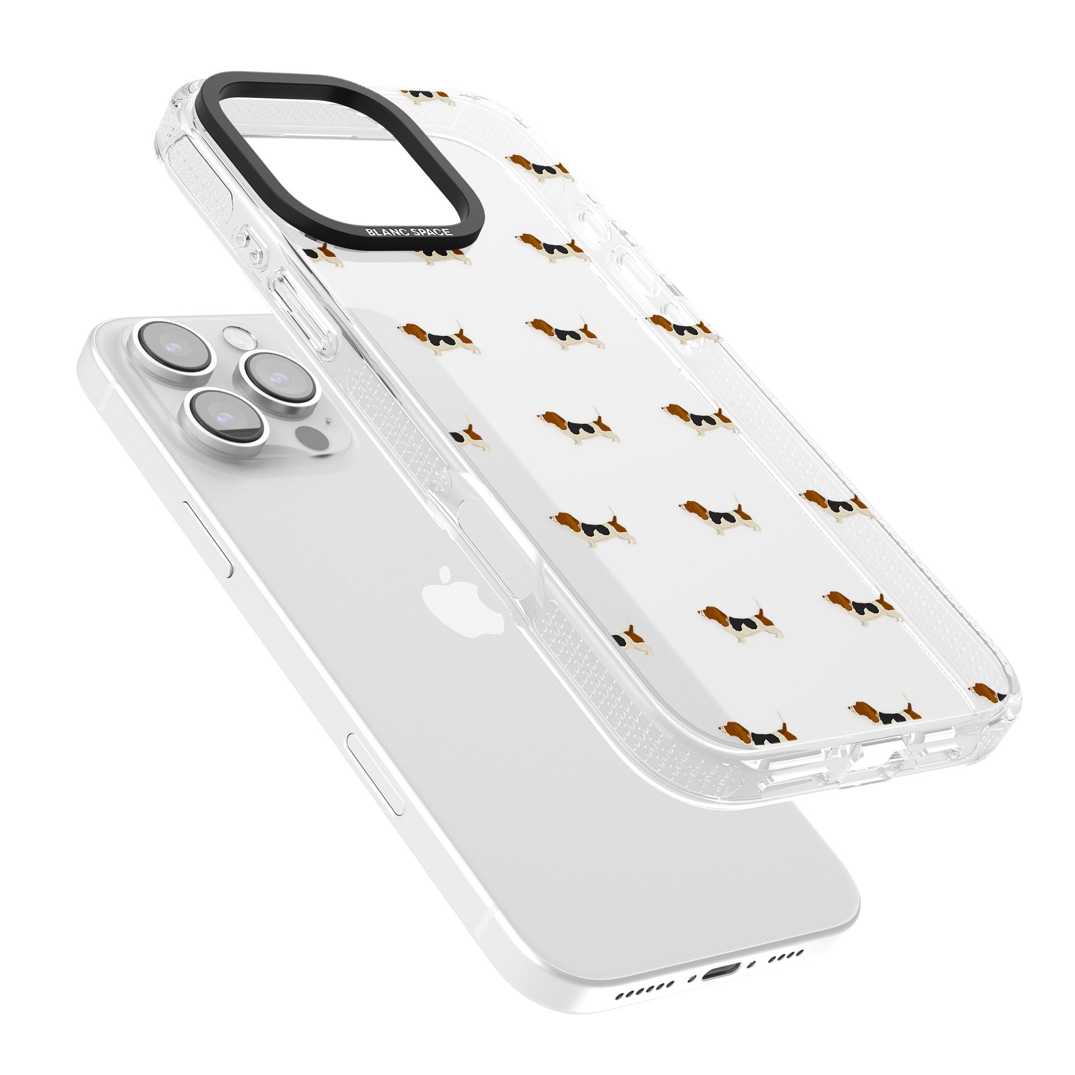 Basset Hound Dog Pattern Clear iPhone 16 Pro Max / 16 Pro Clear Case Impact Air - Blanc Space