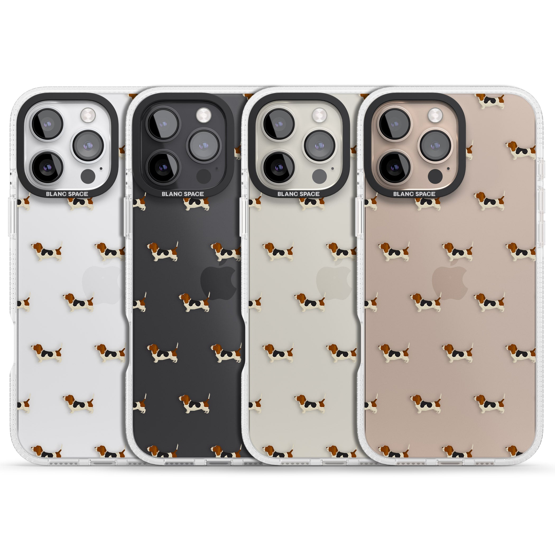 Basset Hound Dog Pattern Clear iPhone 16 Pro Max / 16 Pro Clear Case Impact Air - Blanc Space