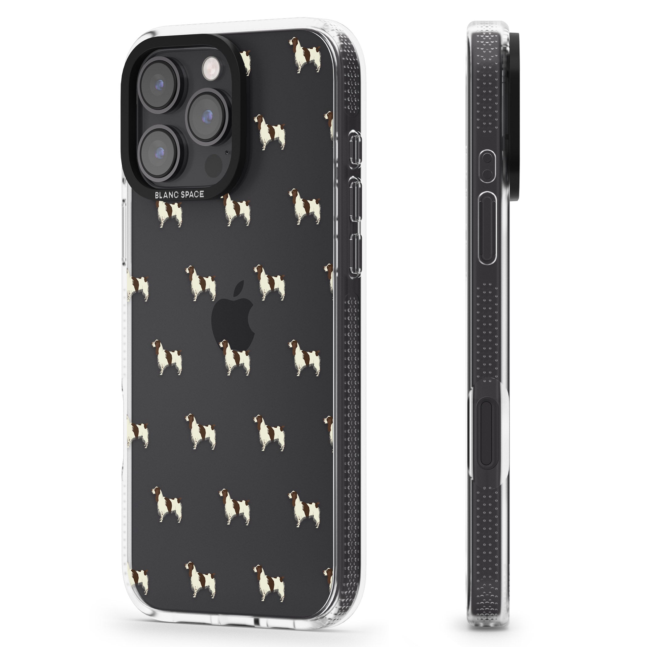 English Springer Spaniel Dog Pattern Clear iPhone 16 Pro Max / 16 Pro Clear Case Impact Air - Blanc Space