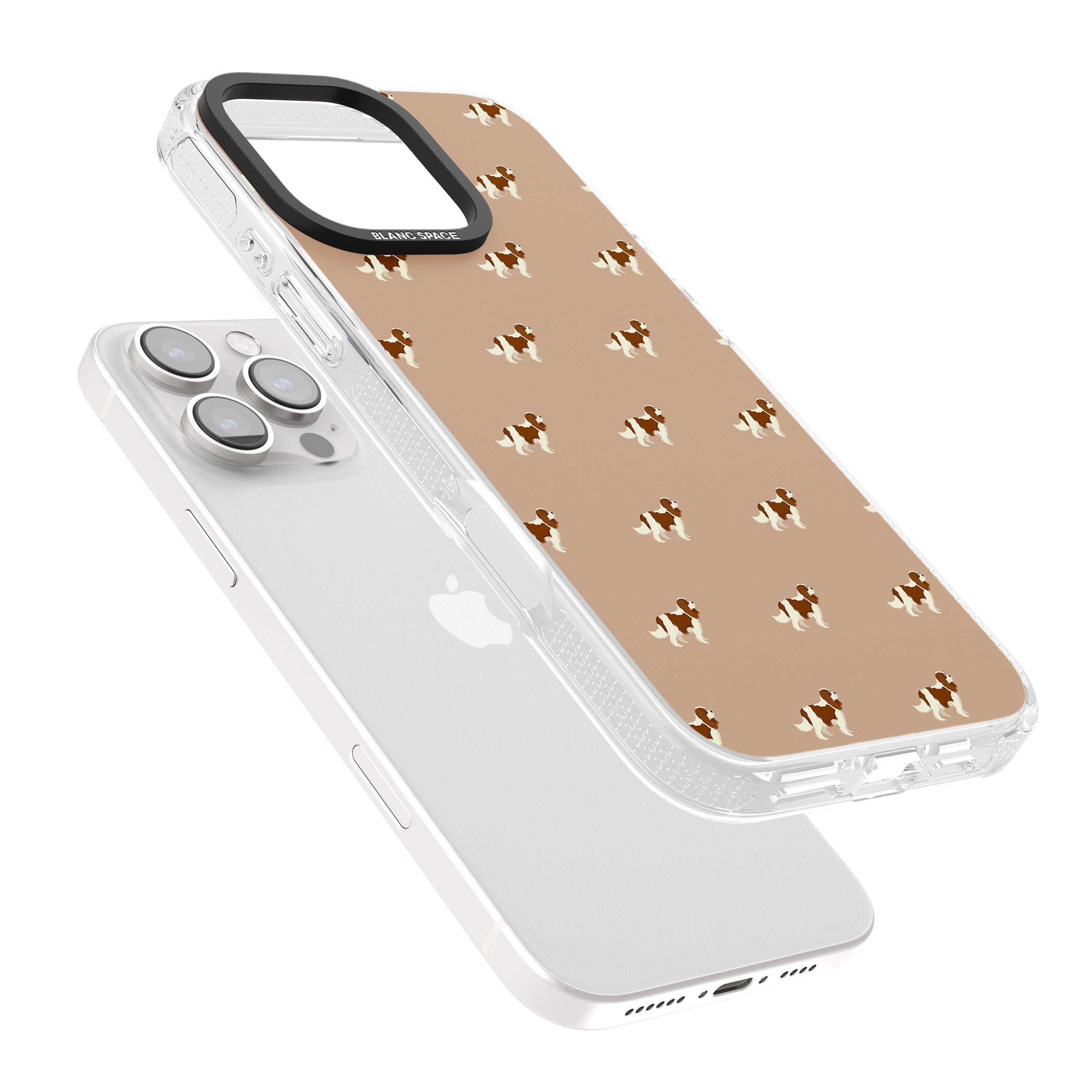 Cavalier King Charles Spaniel Pattern iPhone 16 Pro Max / 16 Pro Clear Case Impact Air - Blanc Space