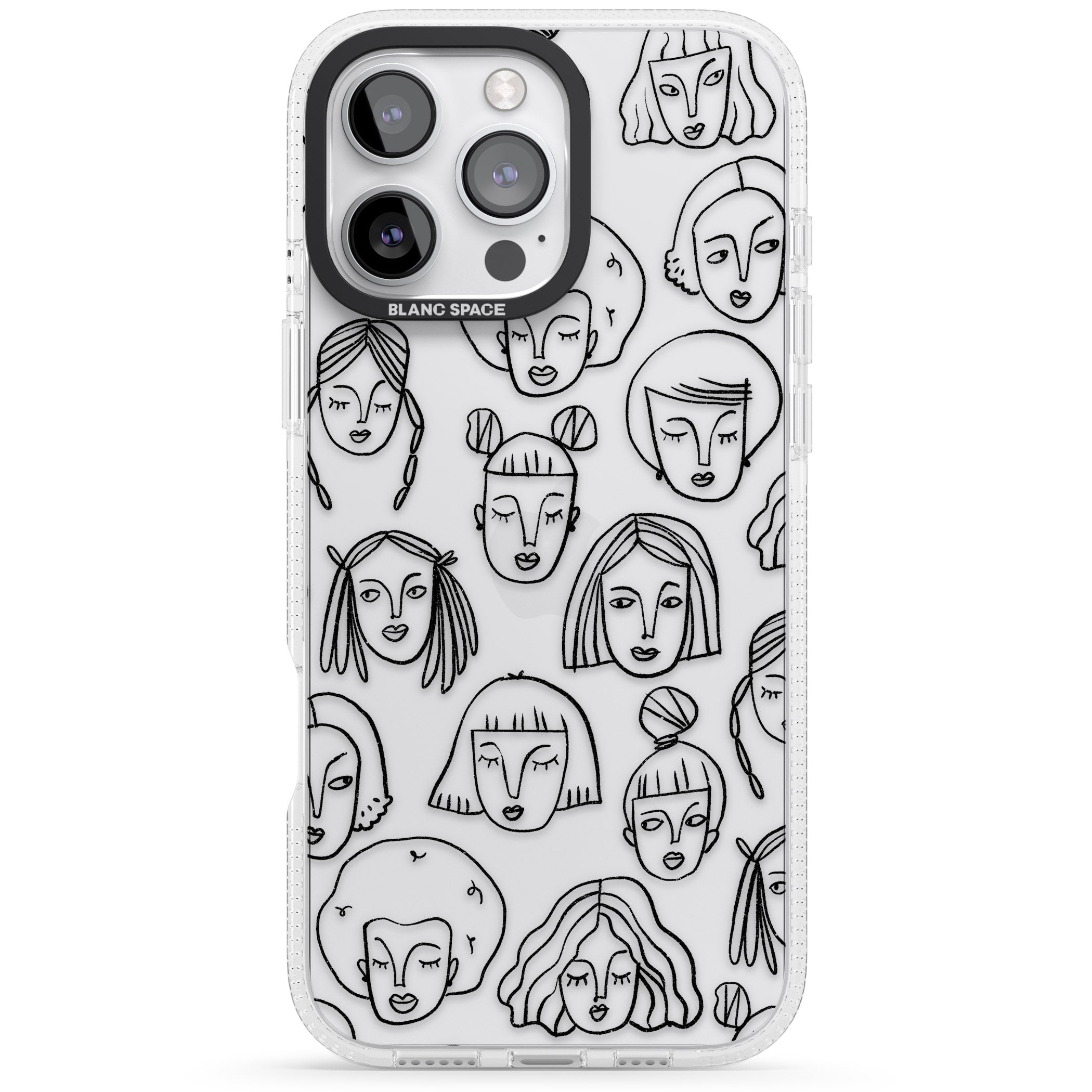 Girl Portrait Doodles iPhone 16 Pro Max / 16 Pro Clear Case Impact Air - Blanc Space