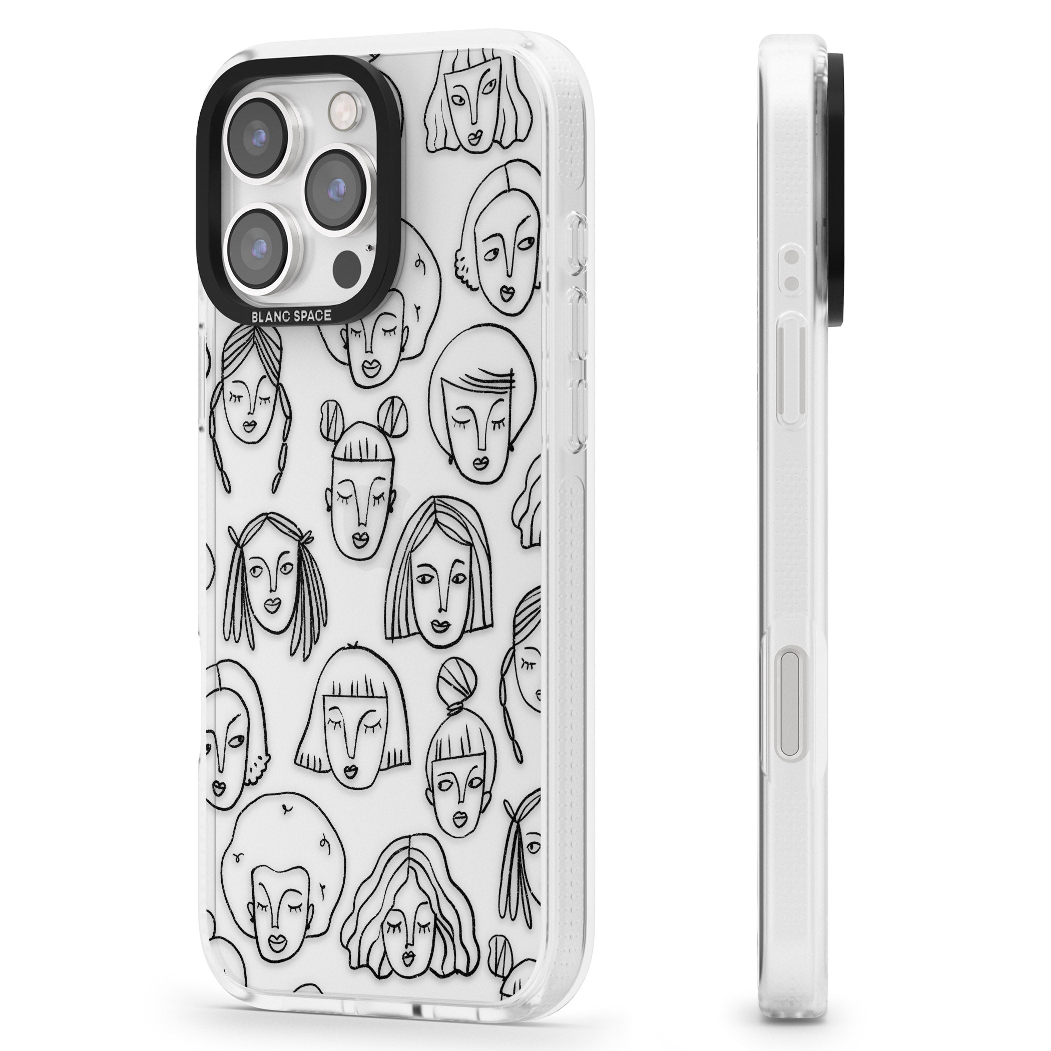 Girl Portrait Doodles iPhone 16 Pro Max / 16 Pro Clear Case Impact Air - Blanc Space