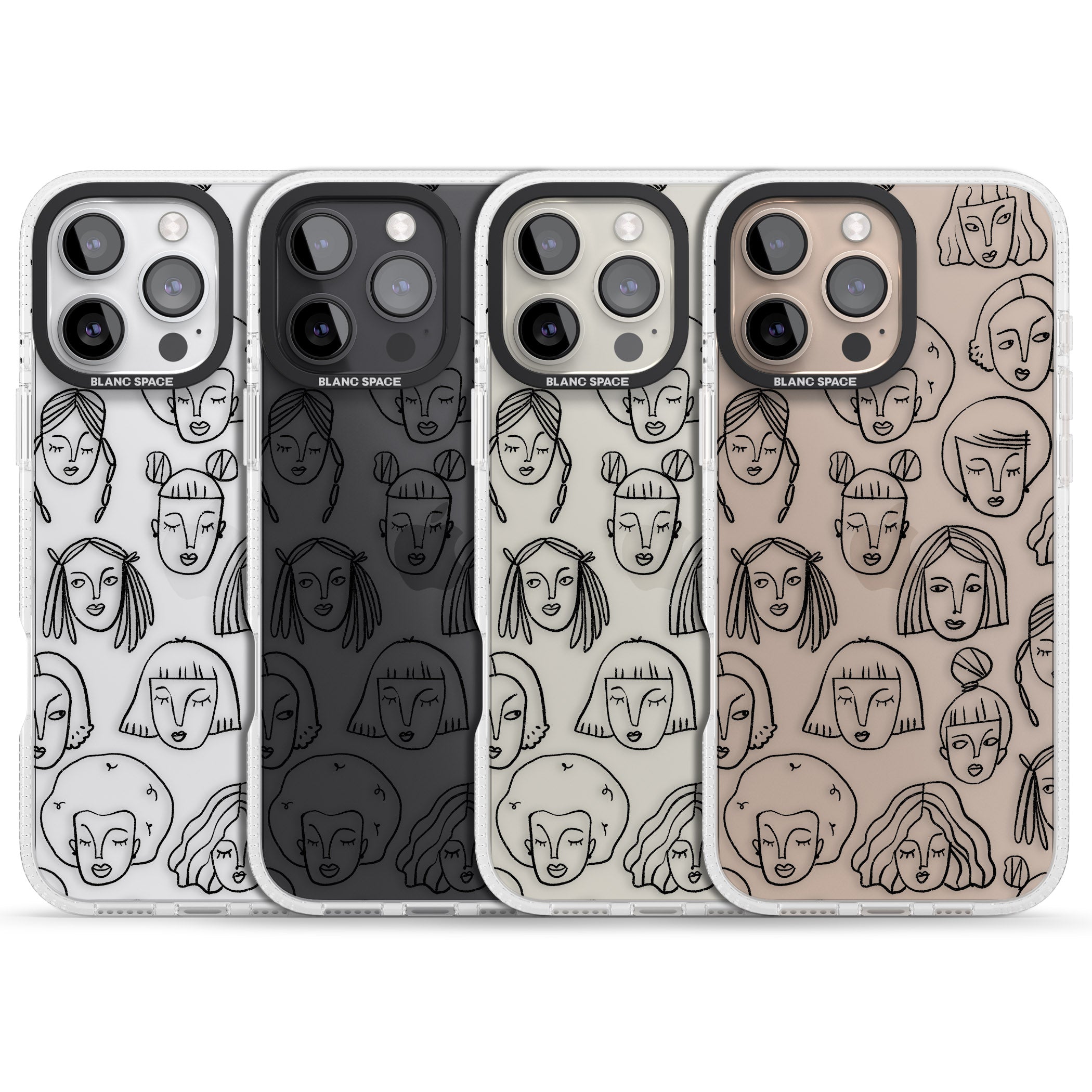 Girl Portrait Doodles iPhone 16 Pro Max / 16 Pro Clear Case Impact Air - Blanc Space