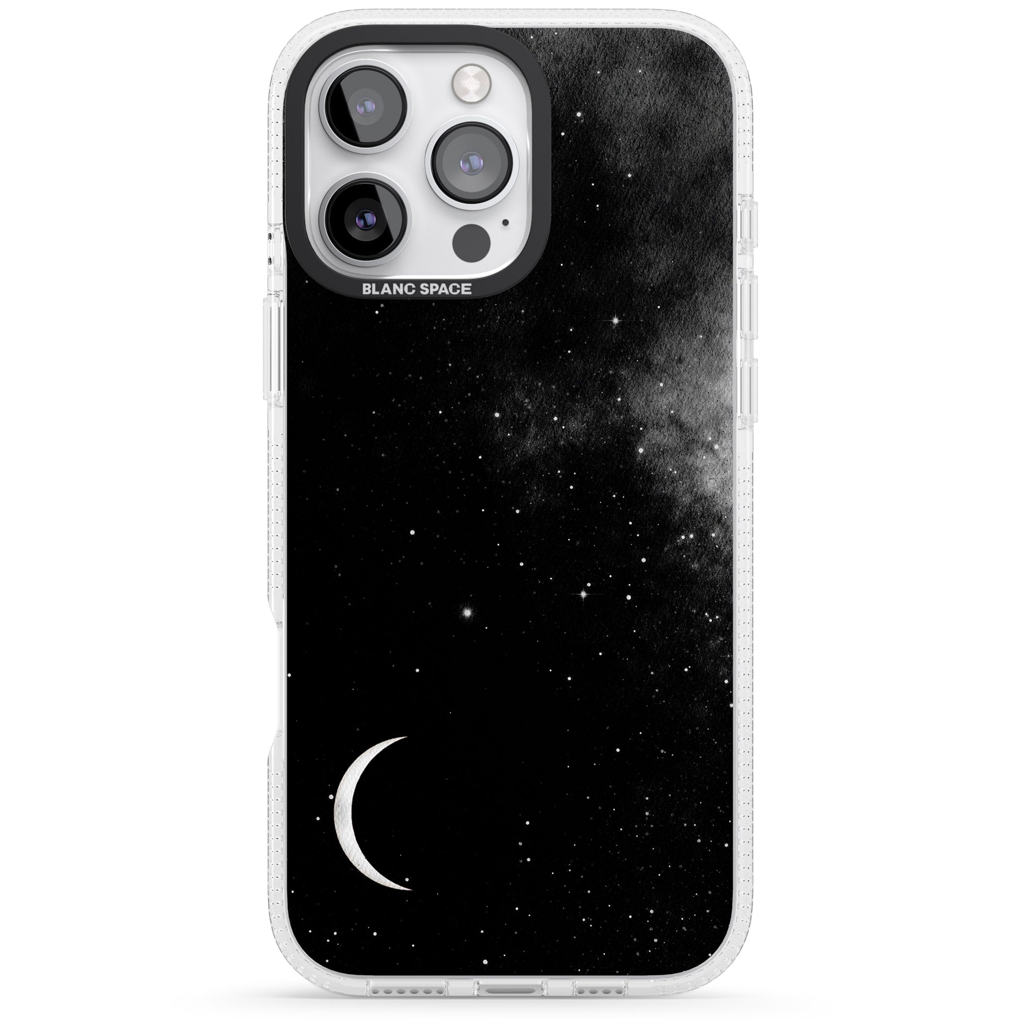 Night Sky Galaxies: Crescent Moon iPhone 16 Pro Max / 16 Pro Clear Case Impact Air - Blanc Space