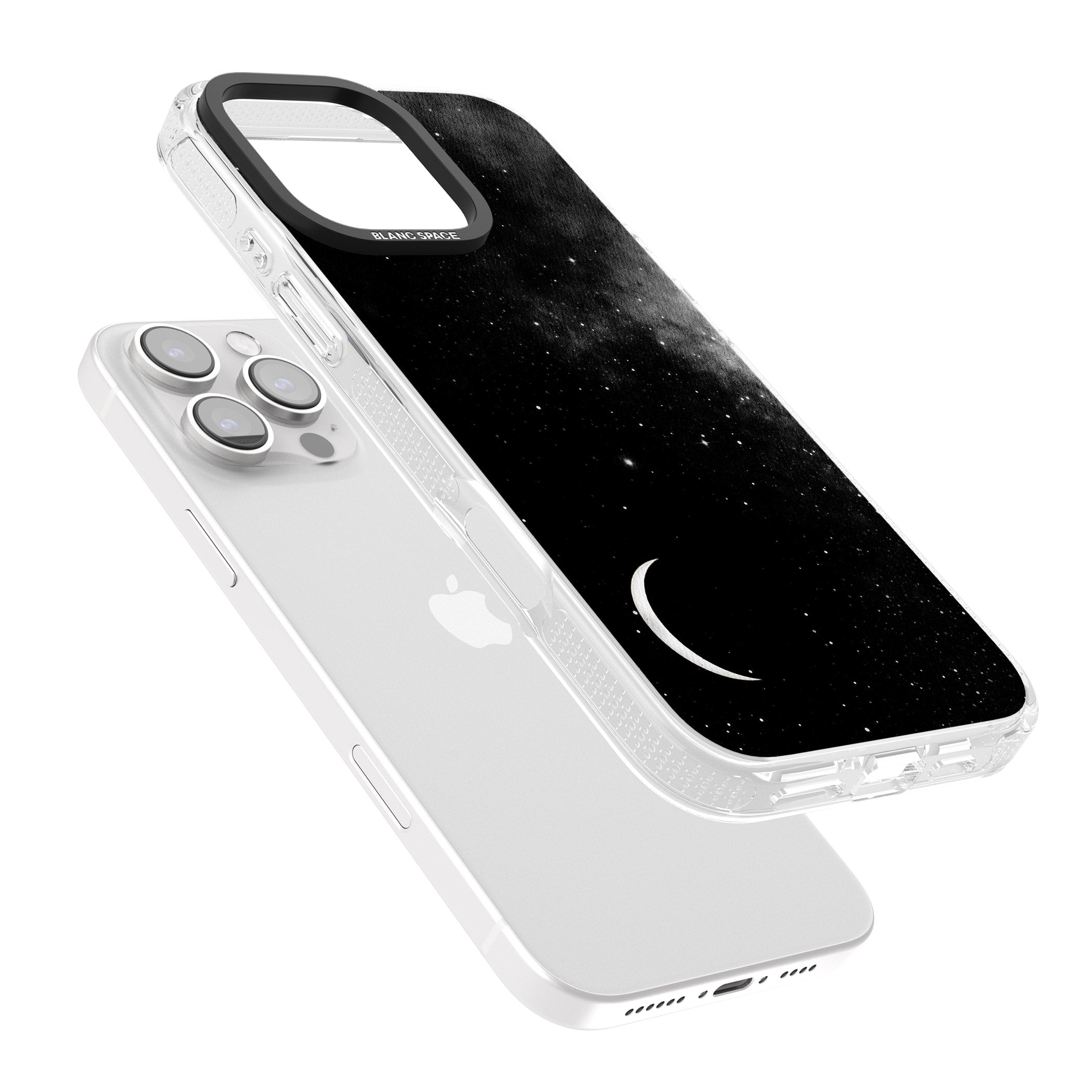 Night Sky Galaxies: Crescent Moon iPhone 16 Pro Max / 16 Pro Clear Case Impact Air - Blanc Space