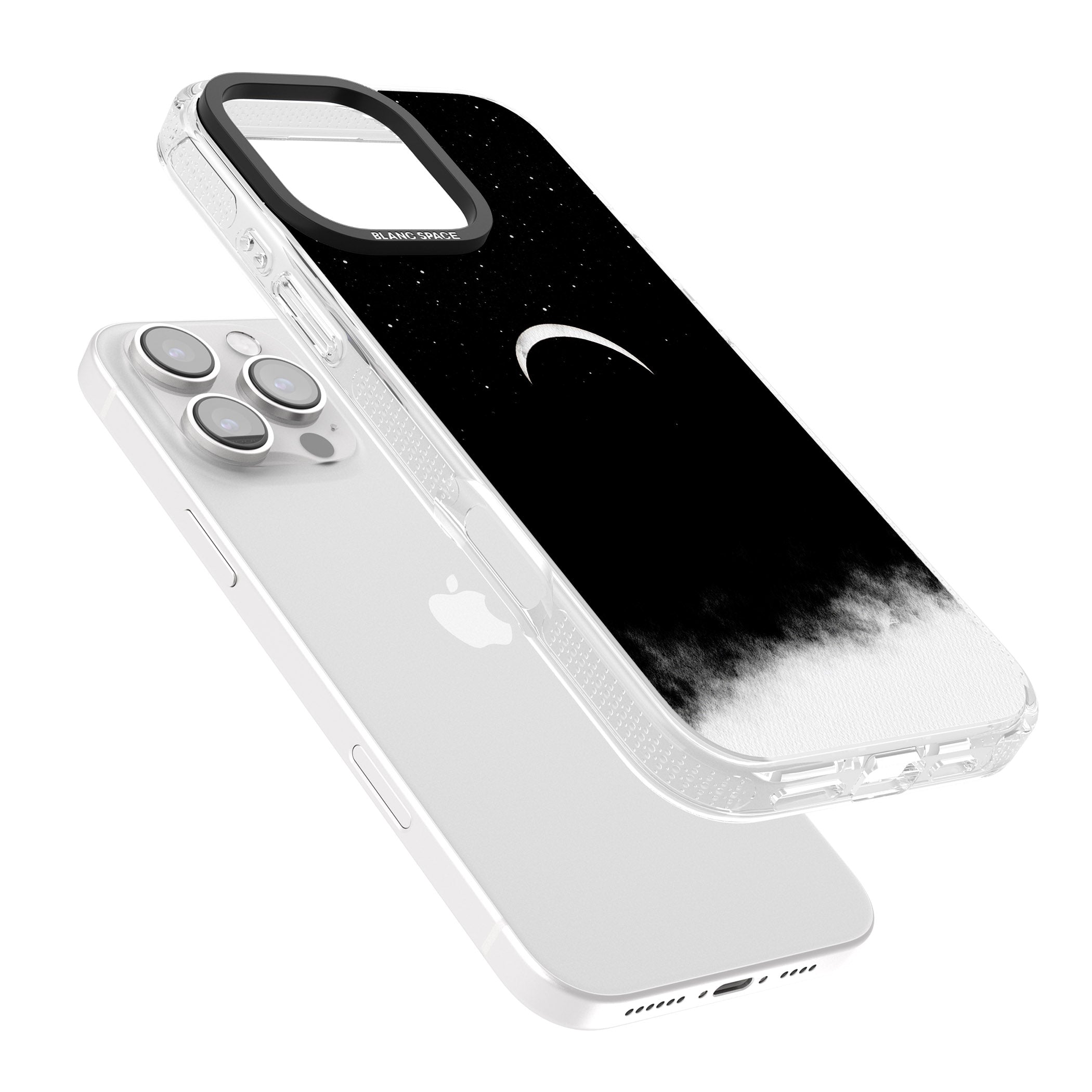 Upside Down Crescent Moon iPhone 16 Pro Max / 16 Pro Clear Case Impact Air - Blanc Space