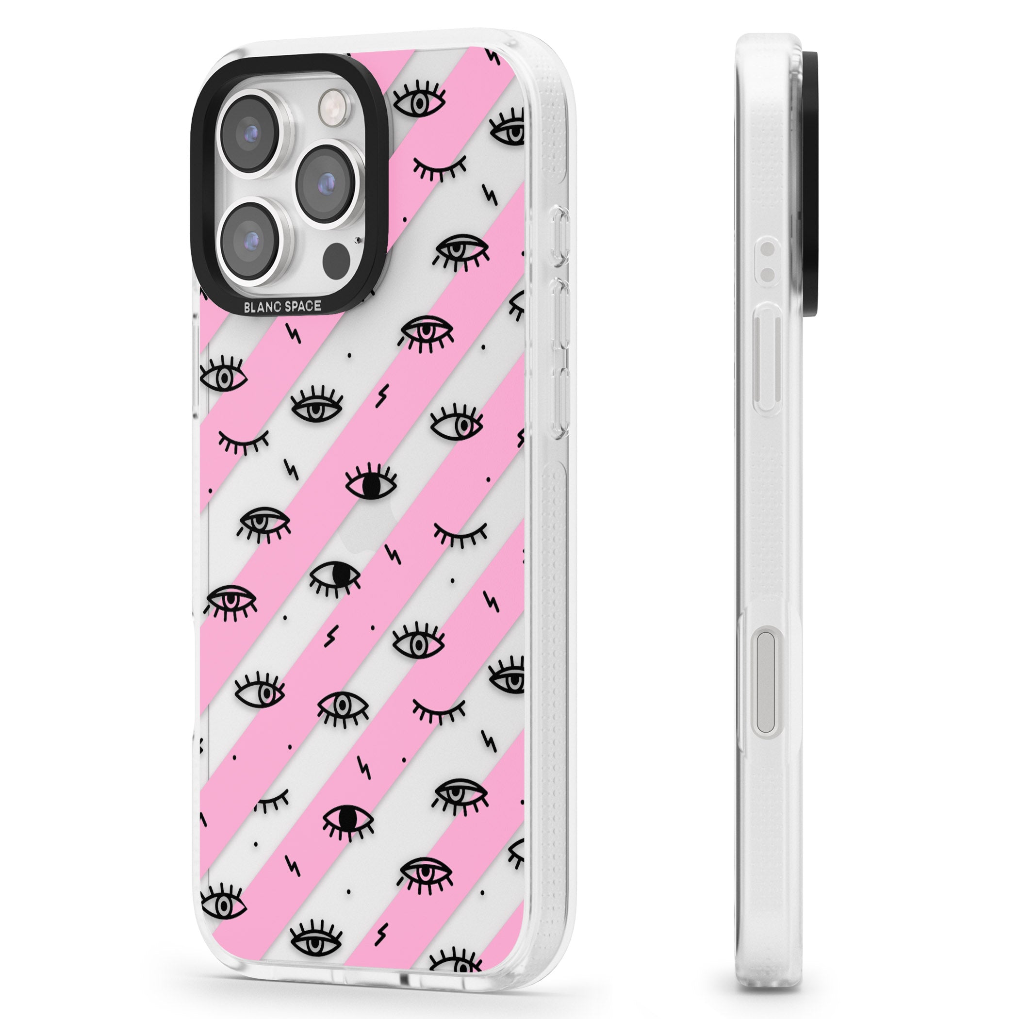 Pink Stripe Eyes iPhone 16 Pro Max / 16 Pro Clear Case Impact Air - Blanc Space