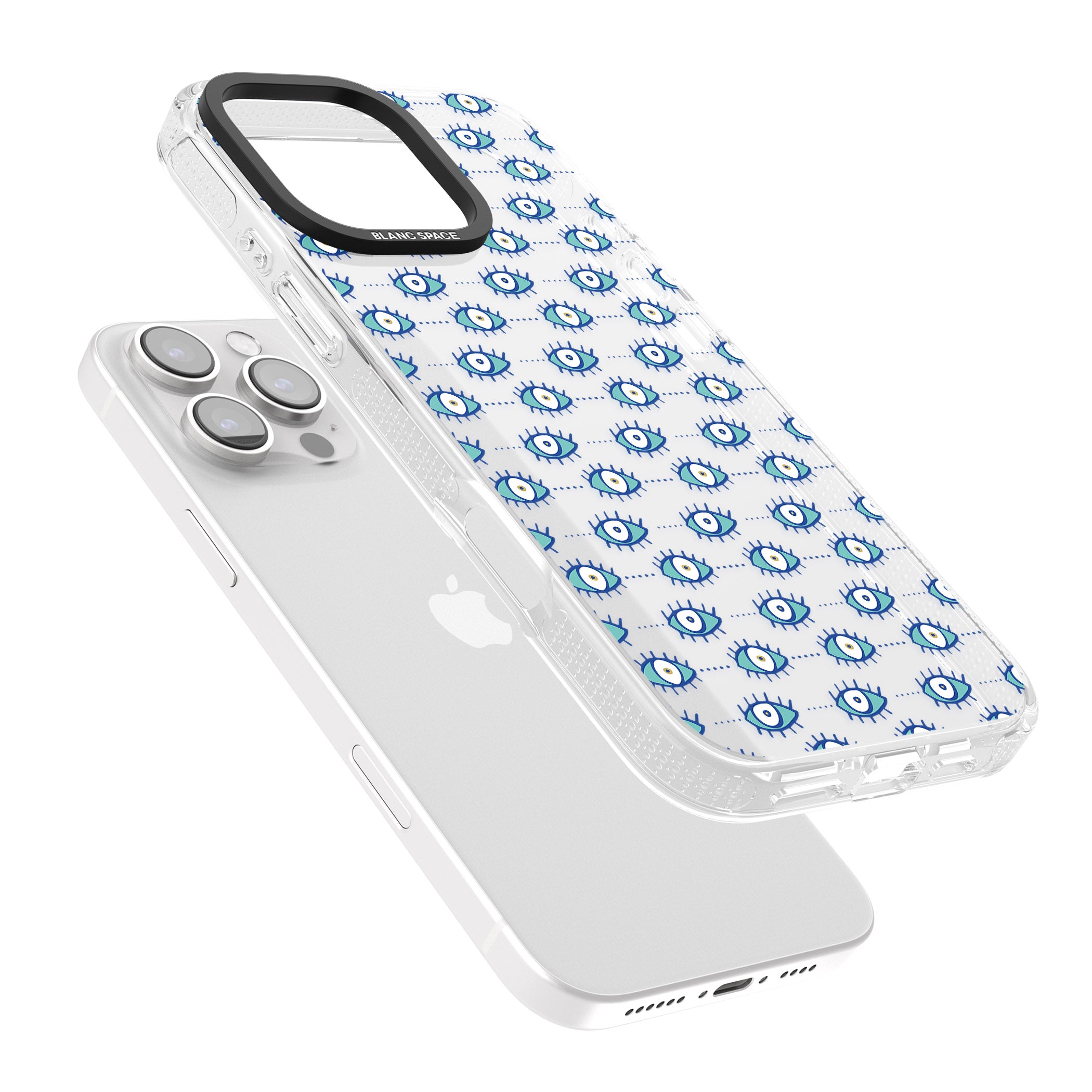 Crazy Eyes (Clear) Psychedelic Eyes Pattern iPhone 16 Pro Max / 16 Pro Clear Case Impact Air - Blanc Space