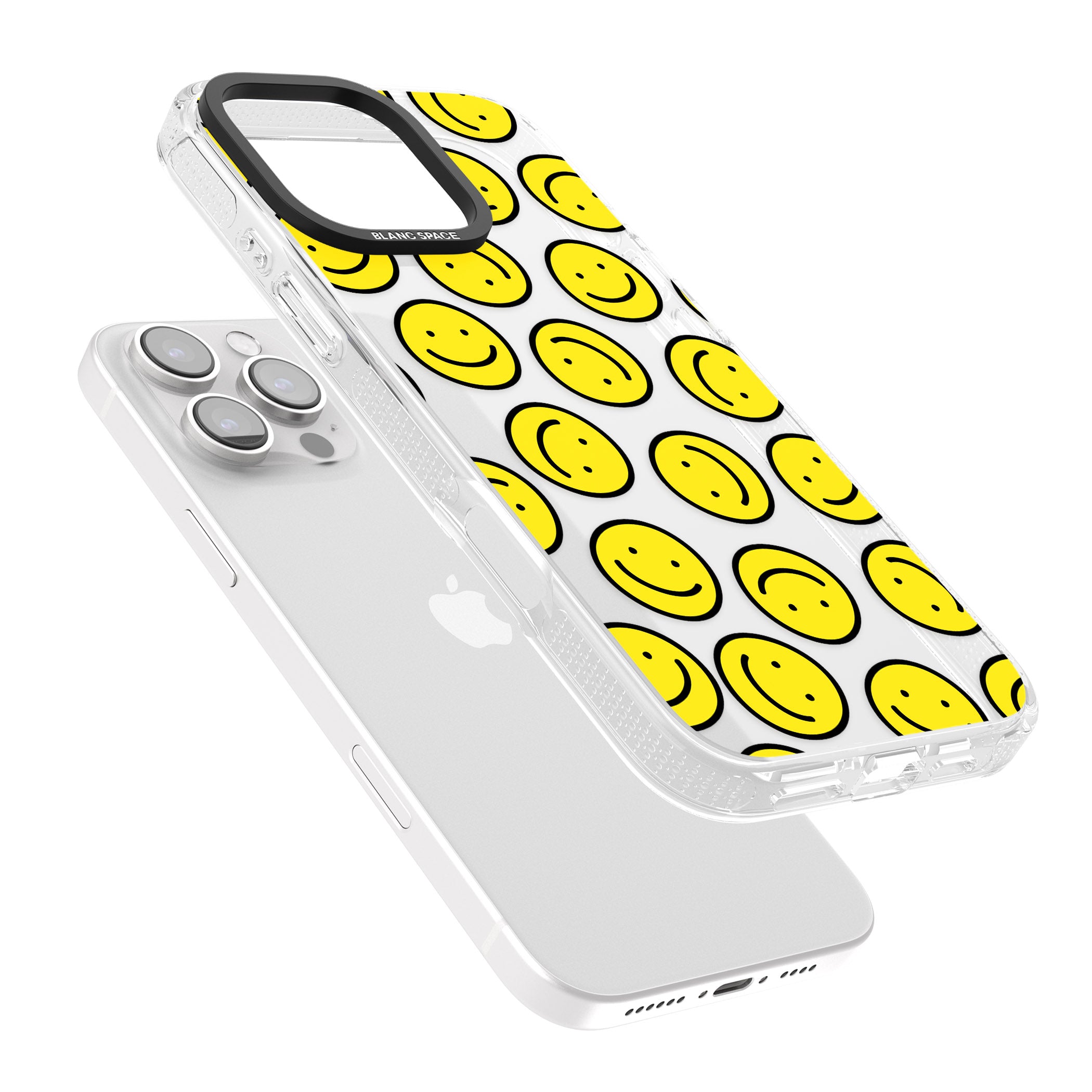 Happy Face Clear Pattern iPhone 16 Pro Max / 16 Pro Clear Case Impact Air - Blanc Space