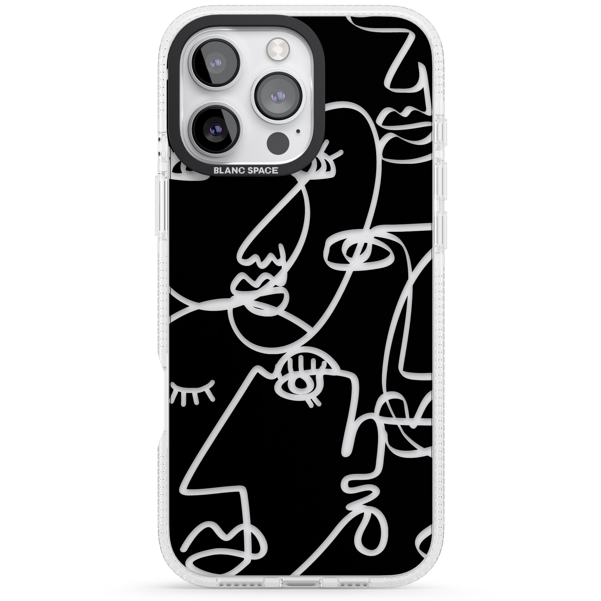 Abstract Continuous Line Faces Clear on Black iPhone 16 Pro Max / 16 Pro Clear Case Impact Air - Blanc Space