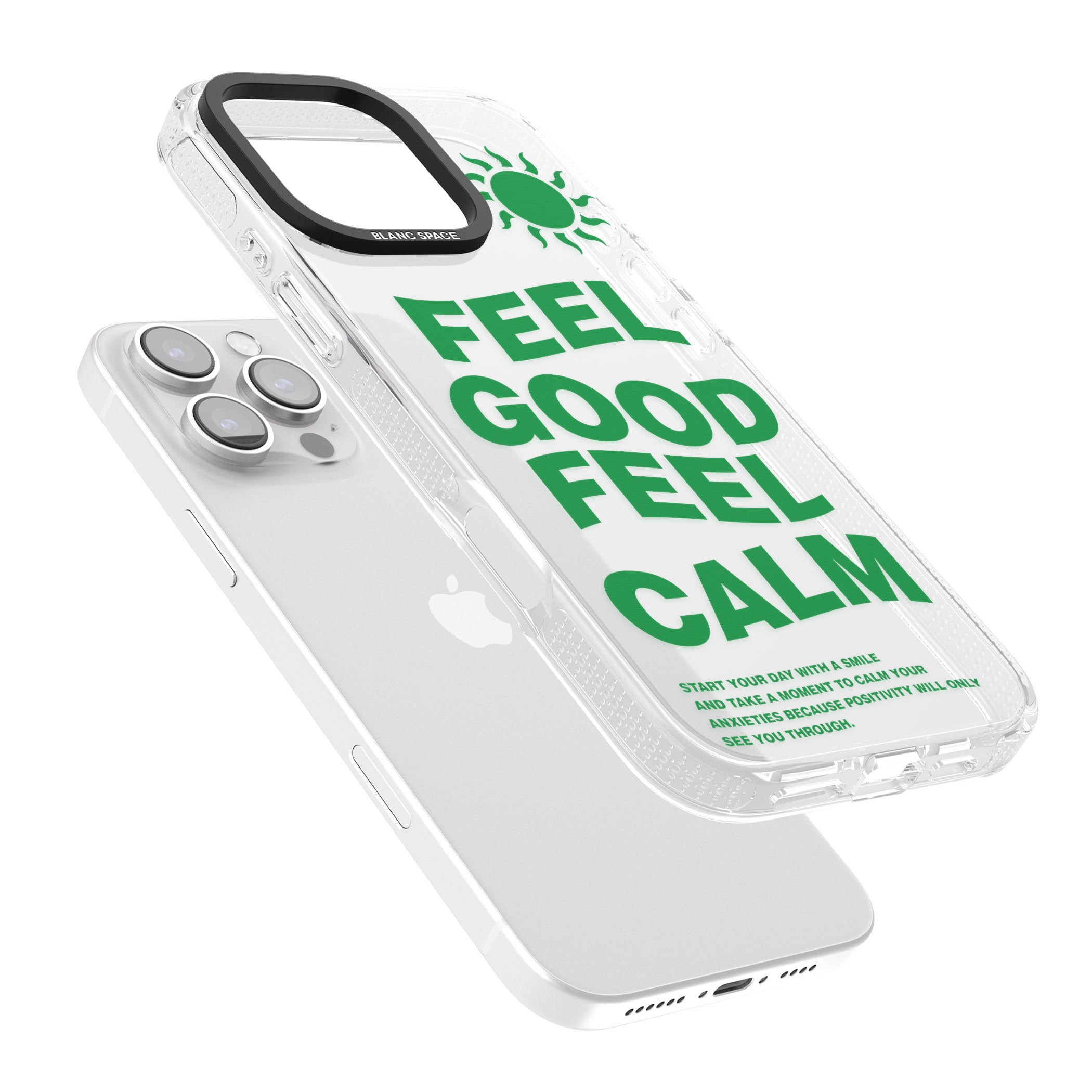 Feel Good Feel Calm (Green) iPhone 16 Pro Max / 16 Pro Clear Case Impact Air - Blanc Space