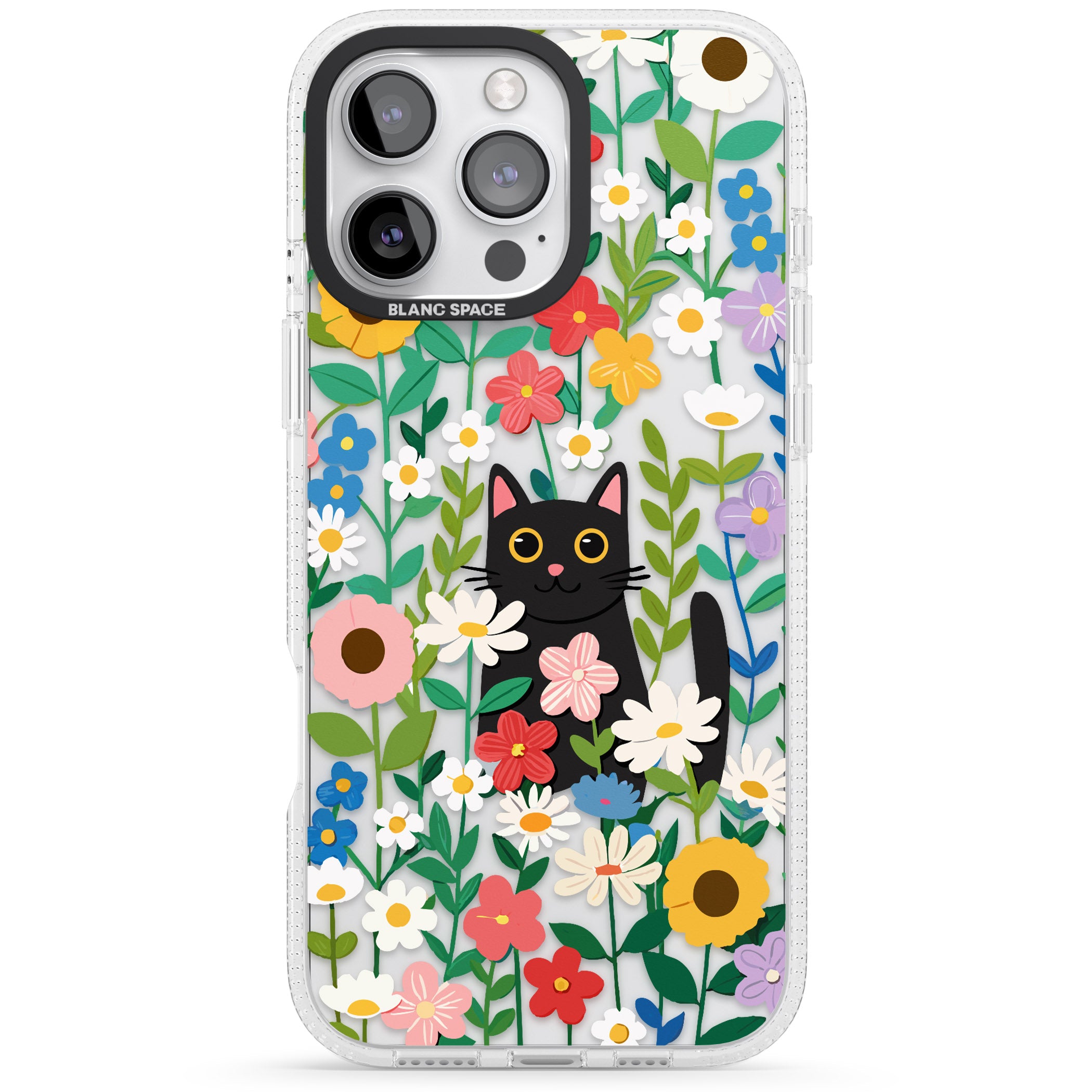 Whiskers & Wildflowers Cat iPhone 16 Pro Max / 16 Pro Clear Case Impact Air - Blanc Space