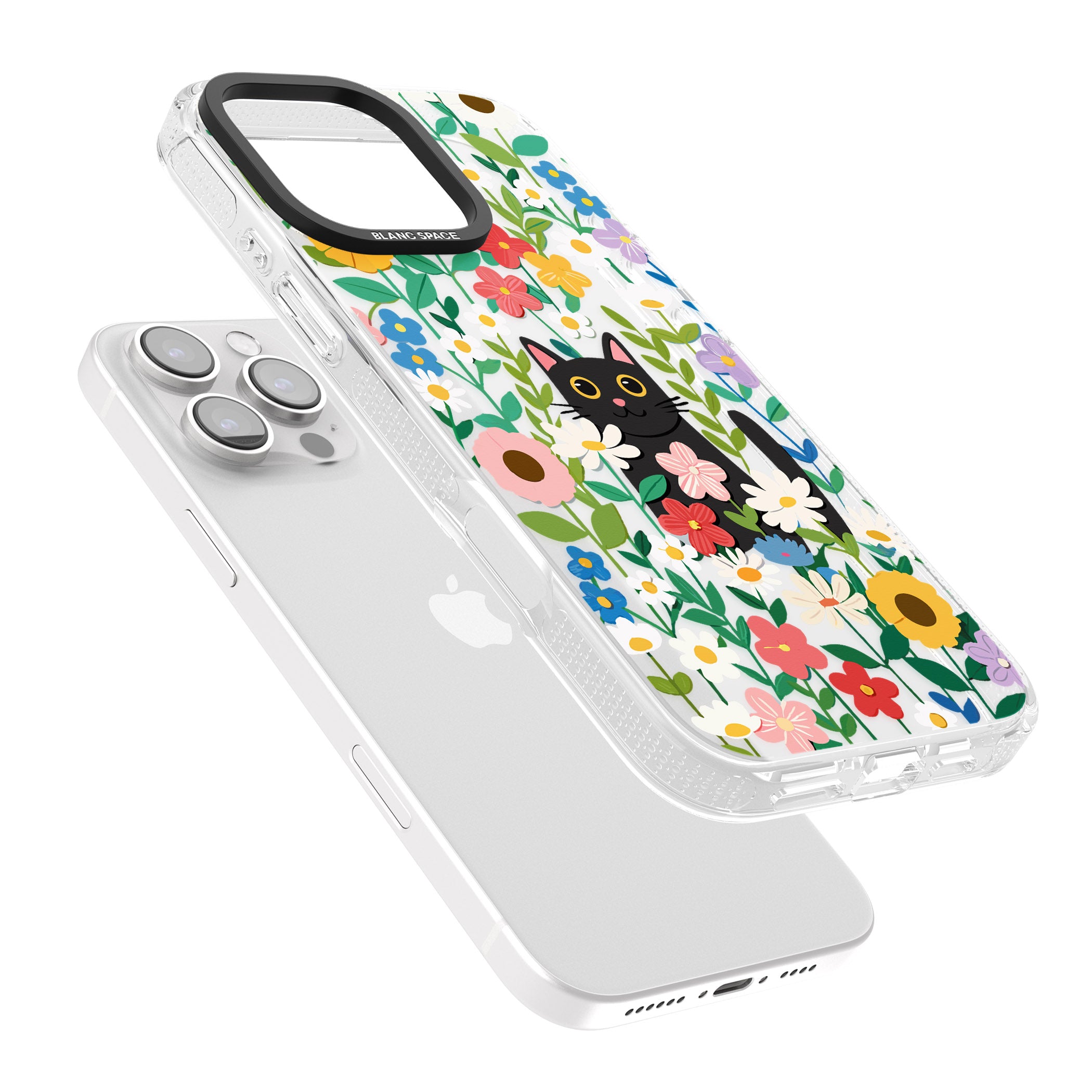 Whiskers & Wildflowers Cat iPhone 16 Pro Max / 16 Pro Clear Case Impact Air - Blanc Space