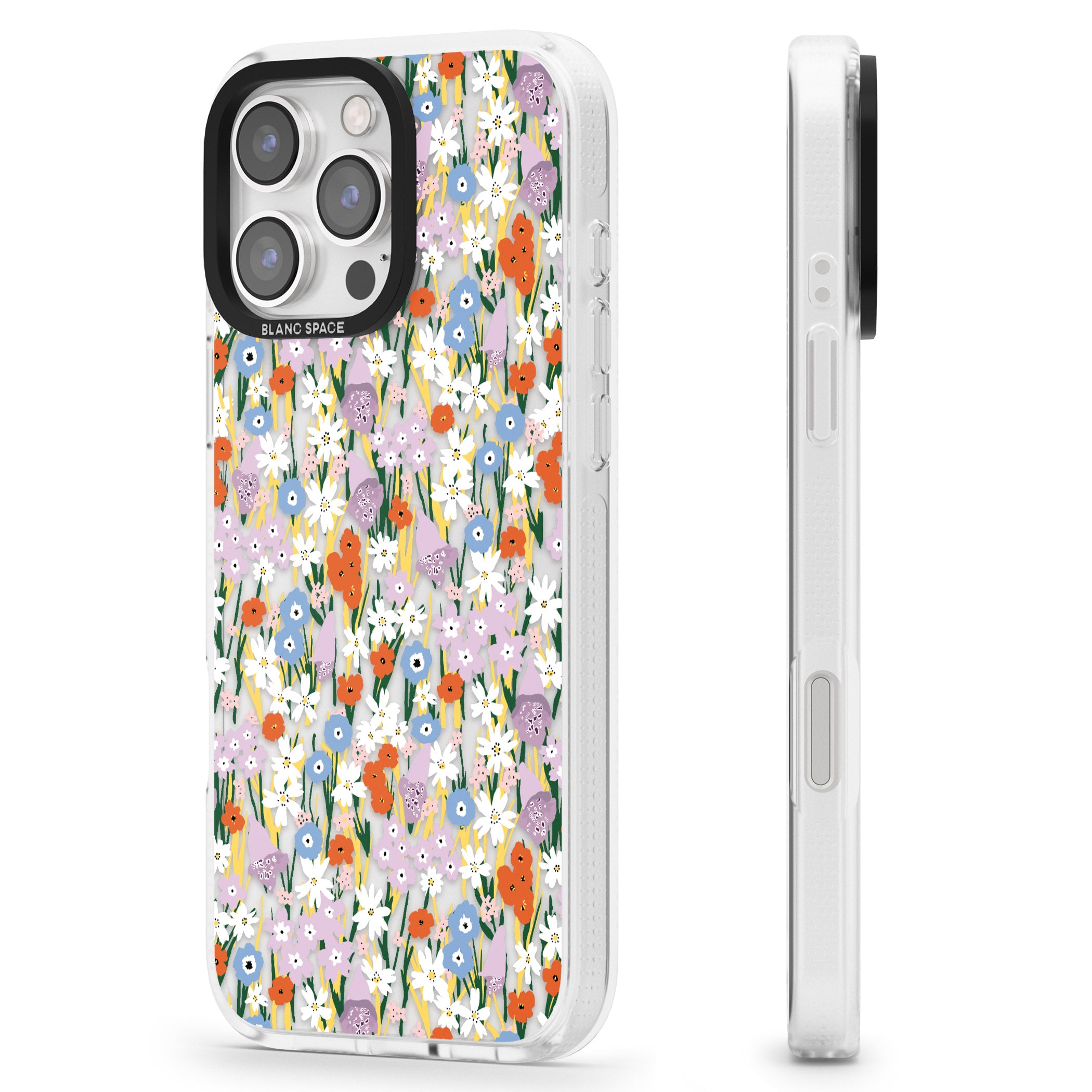 Energetic Floral Mix: Transparent iPhone 16 Pro Max / 16 Pro Clear Case Impact Air - Blanc Space