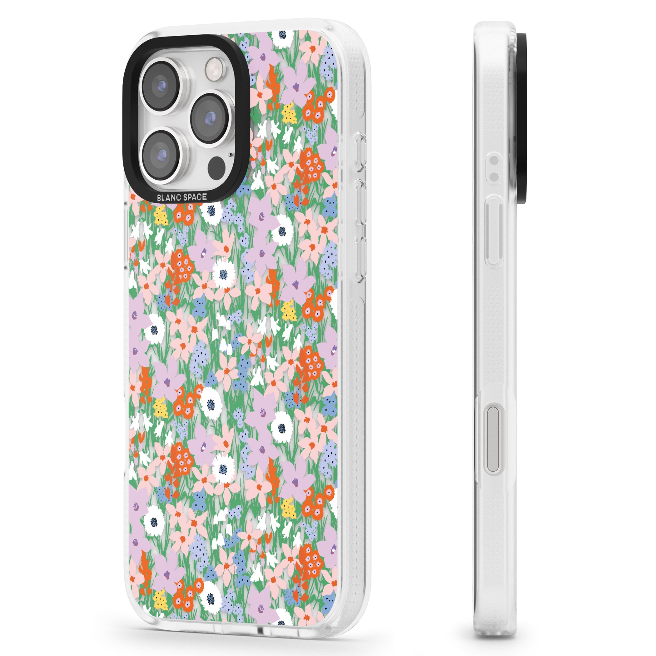 Jazzy Floral Mix: Transparent iPhone 16 Pro Max / 16 Pro Clear Case Impact Air - Blanc Space