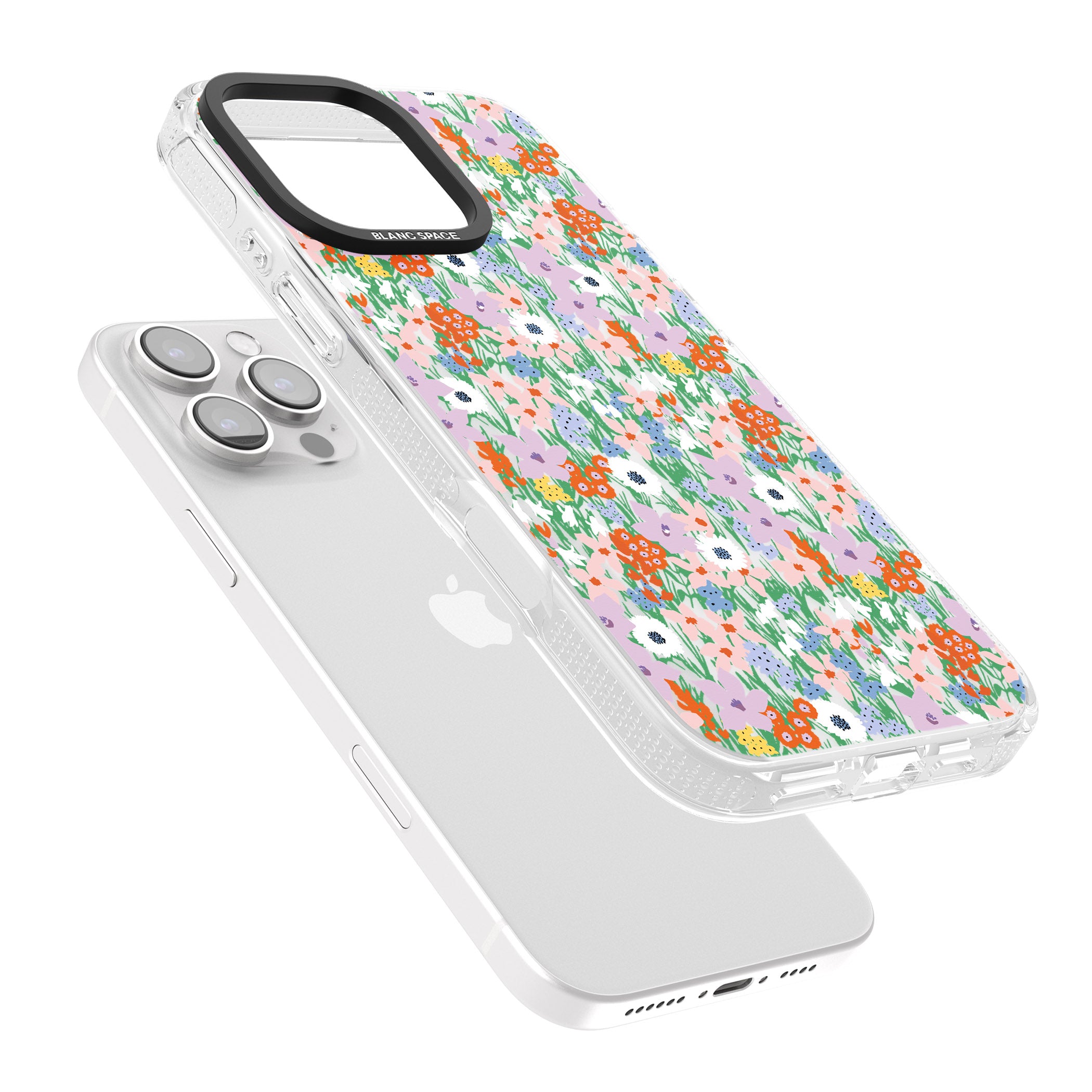 Jazzy Floral Mix: Transparent iPhone 16 Pro Max / 16 Pro Clear Case Impact Air - Blanc Space