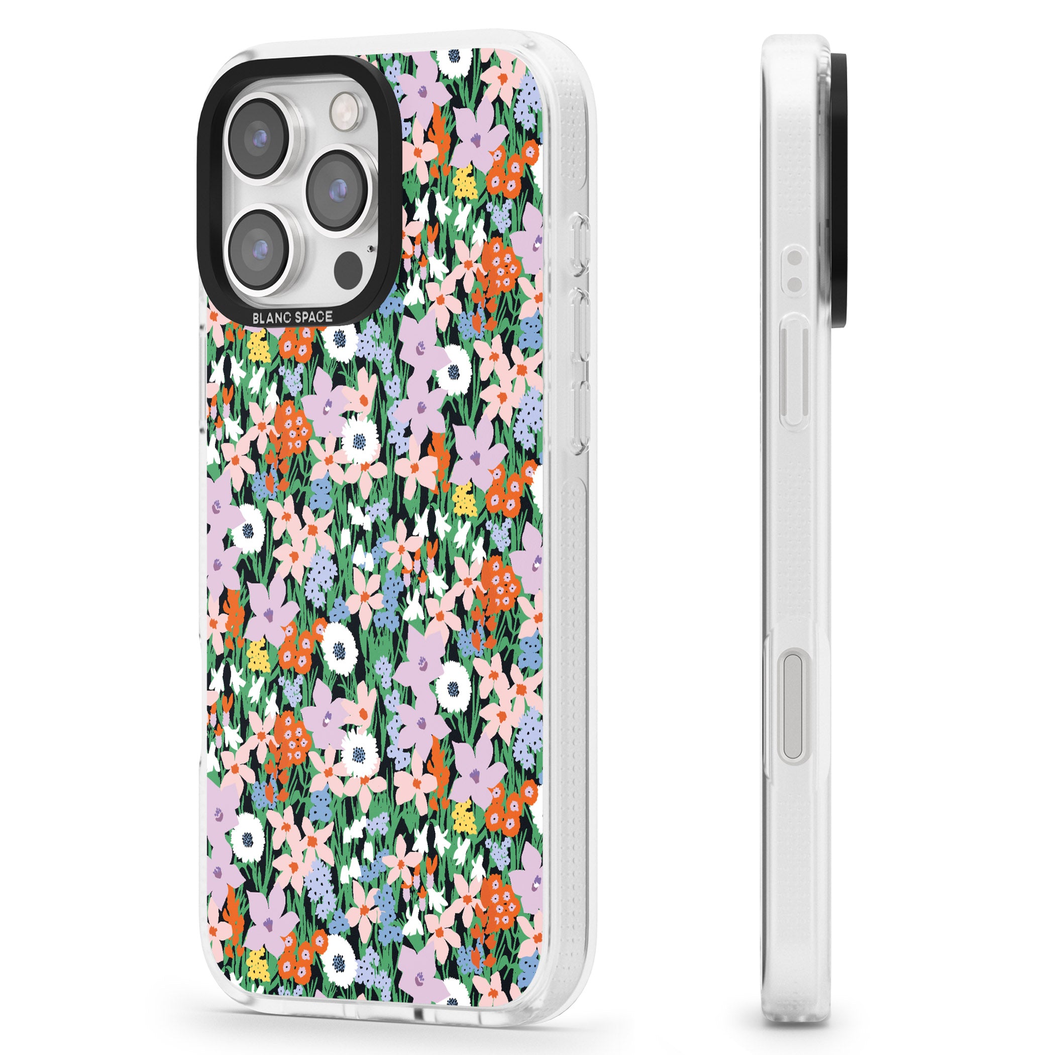 Jazzy Floral Mix: Solid iPhone 16 Pro Max / 16 Pro Clear Case Impact Air - Blanc Space
