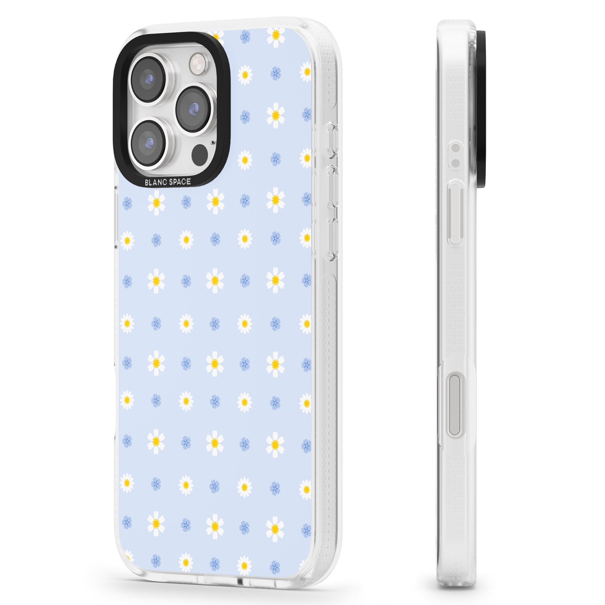 Pale Blue Daisies iPhone 16 Pro Max / 16 Pro Clear Case Impact Air - Blanc Space
